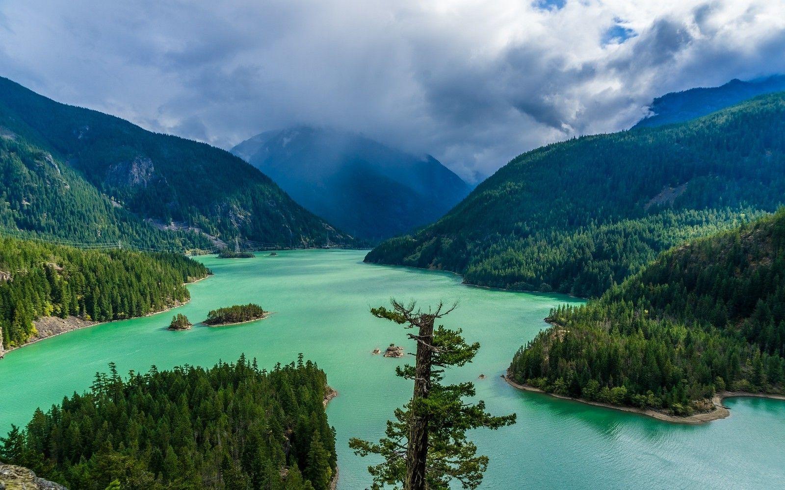 1600x1000 landscape, Nature, Green, Lake, Mountain, Forest, Clouds, Spring, Washington State Wallpaper HD / Desktop and Mobile Background