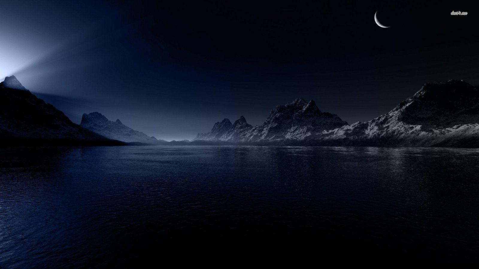1600x900 Free download Dark Night Over The Mountain Lake Wallpaper MixHD wallpaper [1920x1080] for your Desktop, Mobile & Tablet. Explore Mountain Night Wallpaper. Winter Mountain Wallpaper, Night Sky Desktop Wallpaper