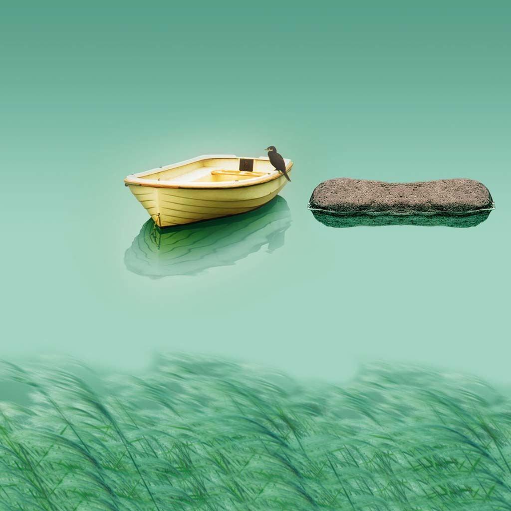 1024x1024 Green Lake boat iPad Wallpaper Free Download