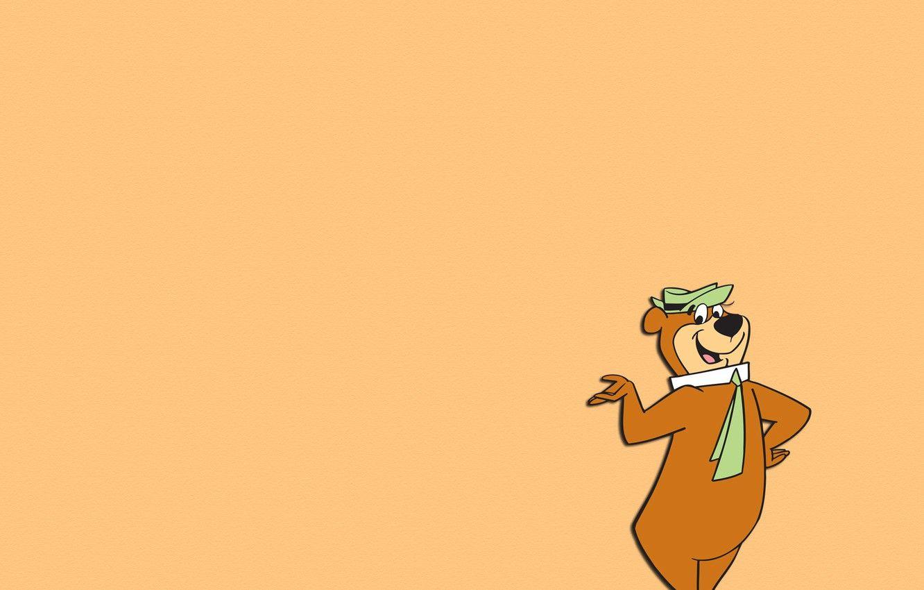 1332x850 Wallpaper smile, hat, minimalism, tie, gesture, Yogi Bear, light brown background, Yogi Bear image for desktop, section минимализм