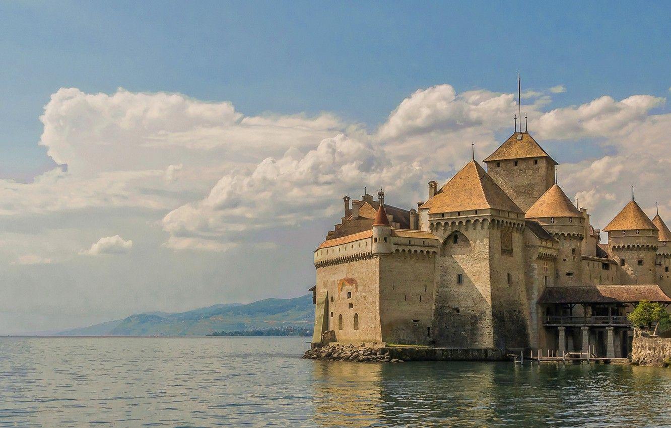 1332x850 Wallpaper lake, castle, Switzerland, panorama, Switzerland, Lake Geneva, Chillon castle, Lake Geneva, Chillon Castle, Chateau de Chillon image for desktop, section пейзажи