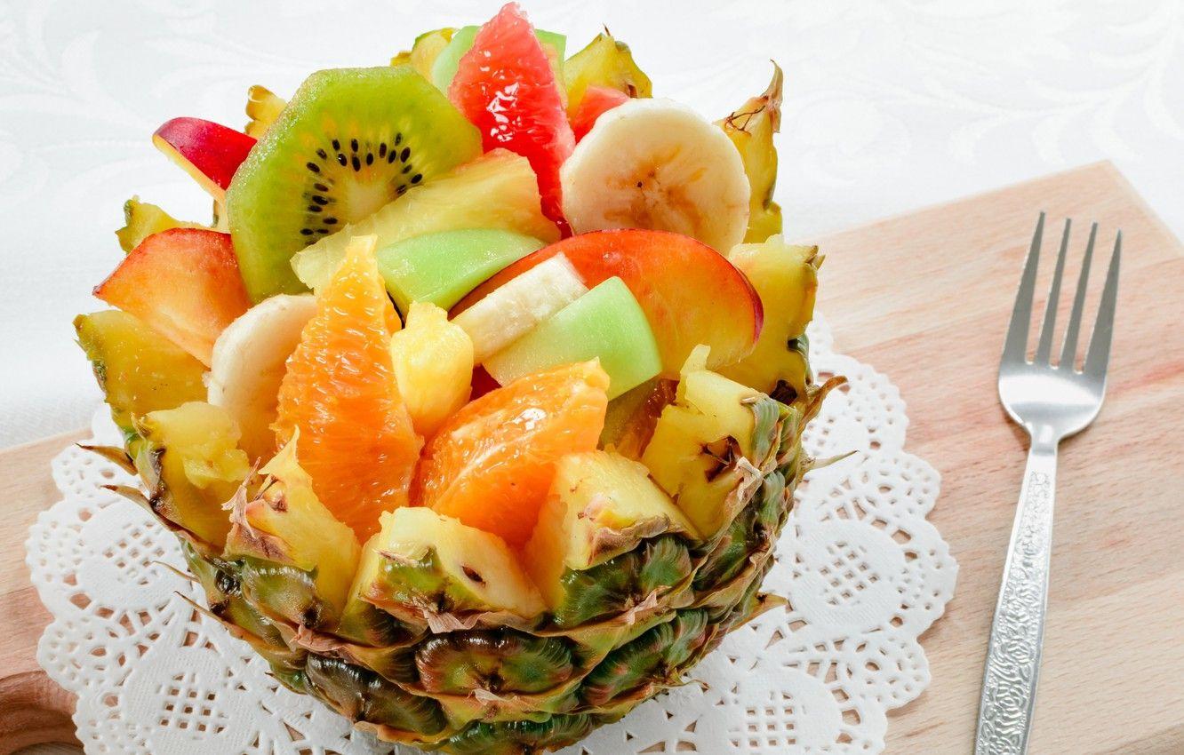 1332x850 Wallpaper Apple, orange, kiwi, pineapple, banana, dessert, fruit salad image for desktop, section еда
