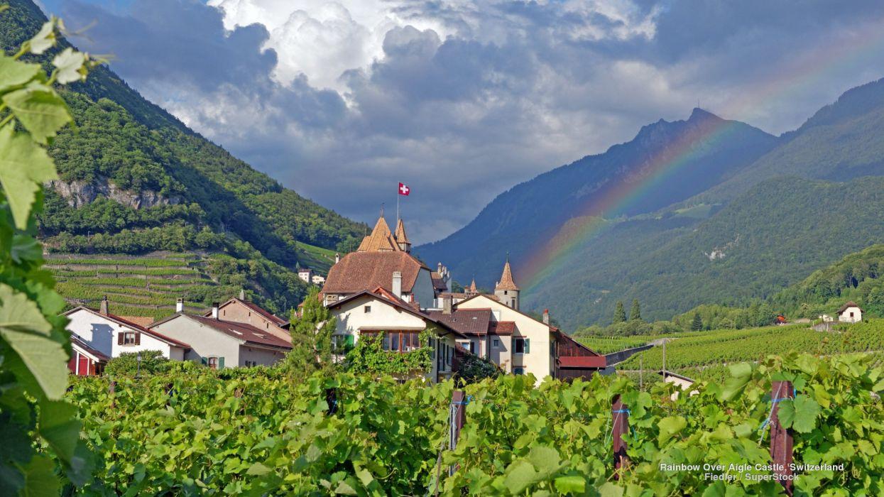 1245x700 Rainbow Over Aigle Castle Switzerland wallpaperx1440