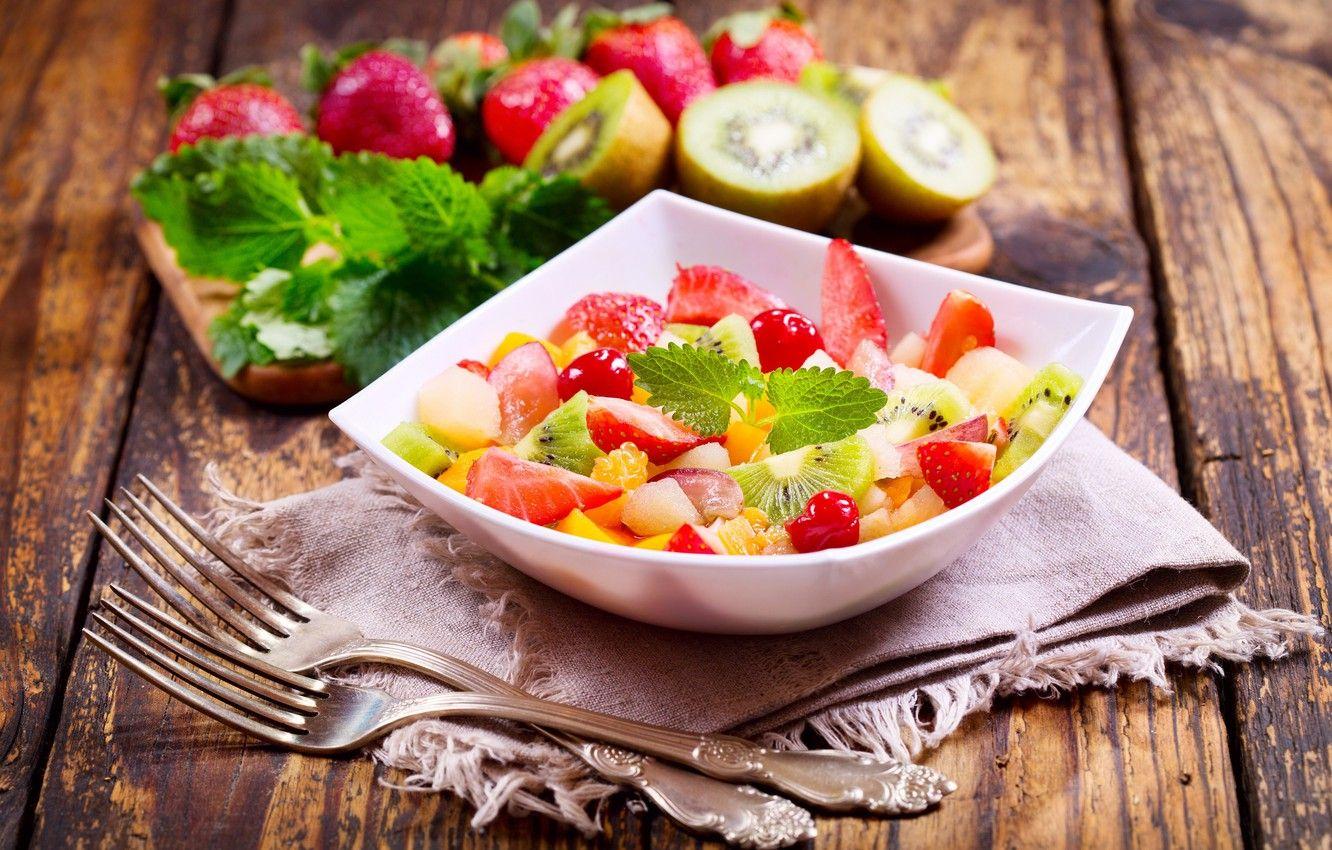 1332x850 Wallpaper dessert, Cutlery, fruit salad image for desktop, section еда