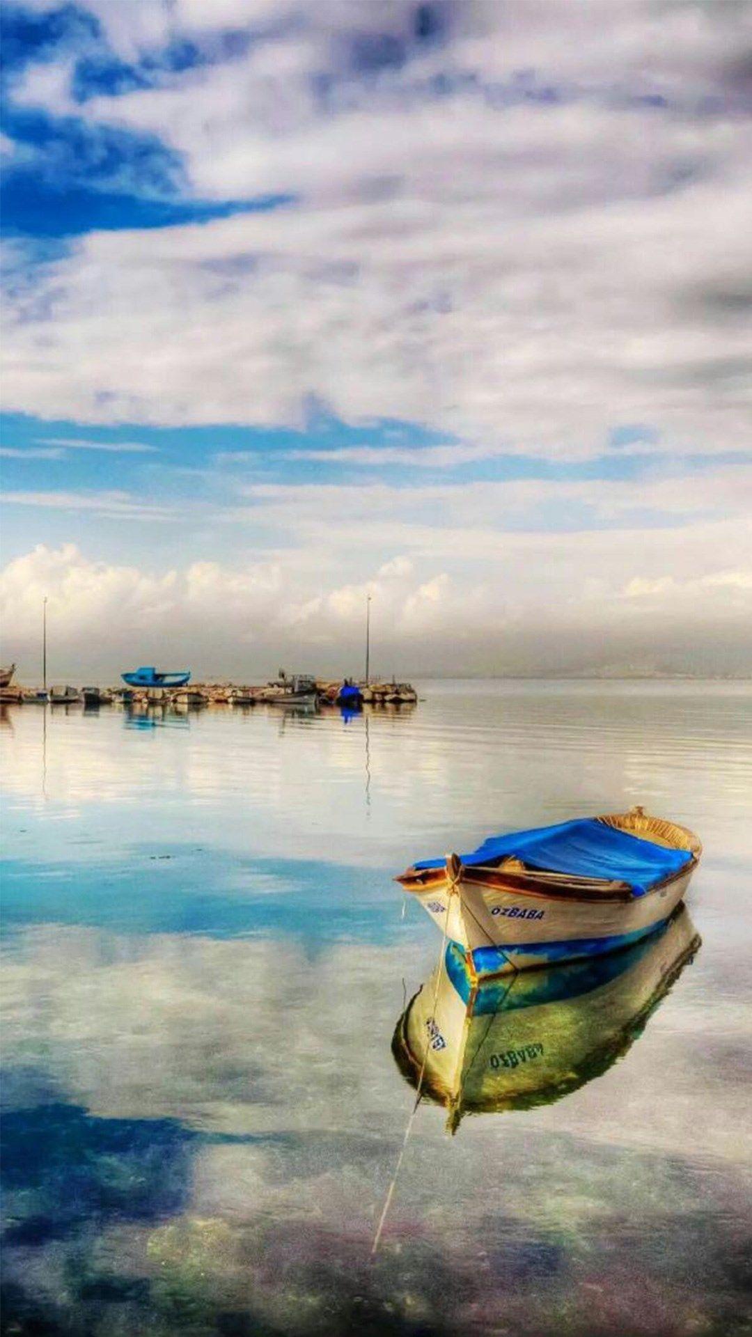 1080x1920 Fairy Peaceful Clear Lake Reflection Boat Parking iPhone 8 Wallpaper Free Download