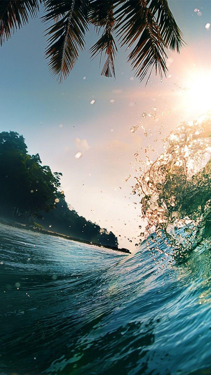 720x1280 Wallpaper Wave, 5k, 4k wallpaper, 8k, ocean, palms, sun, Nature