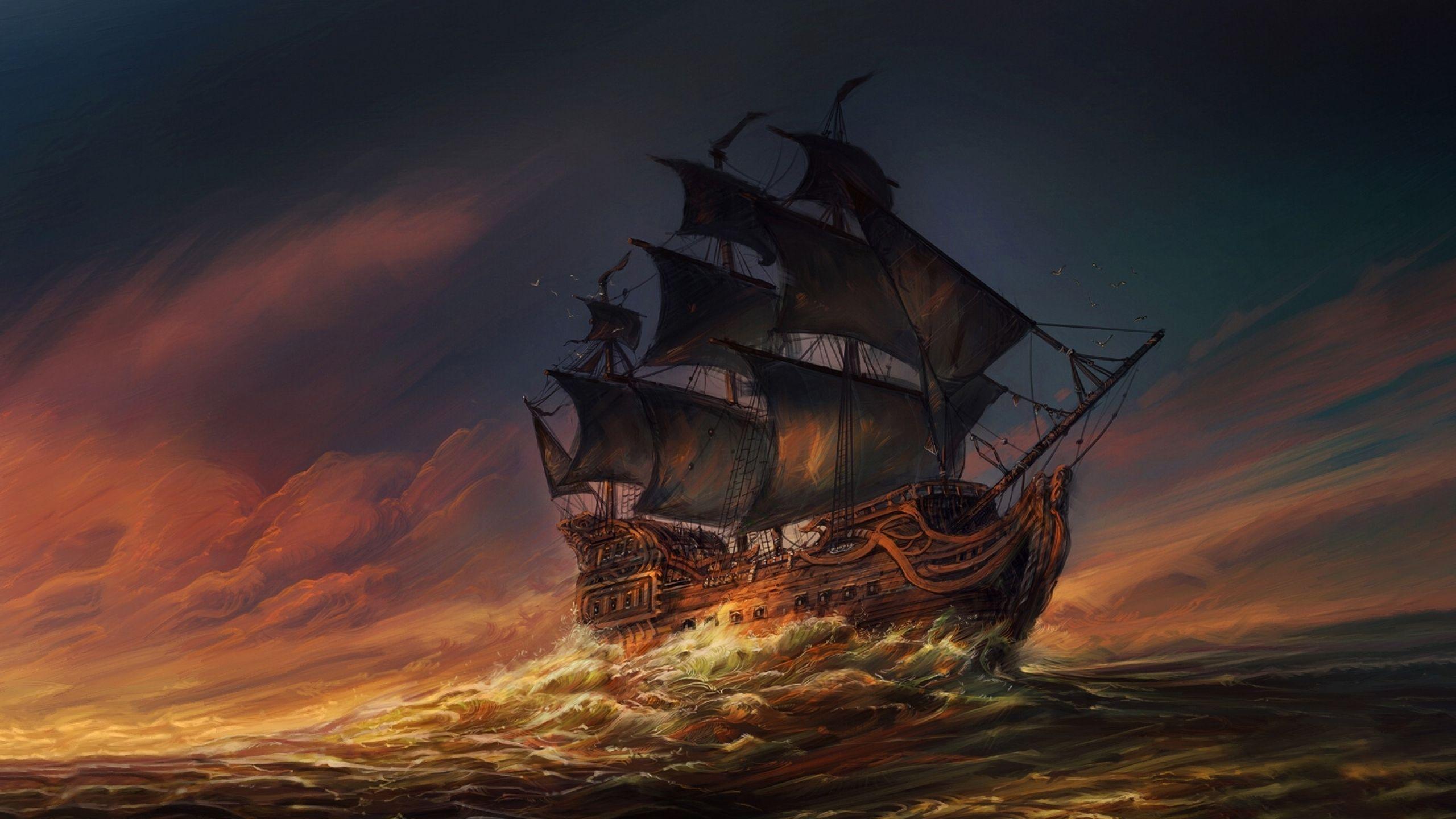 2560x1440 Sails Ship In Ocean 1440P Resolution Wallpaper, HD Fantasy 4K Wallpaper, Image, Photo and Background