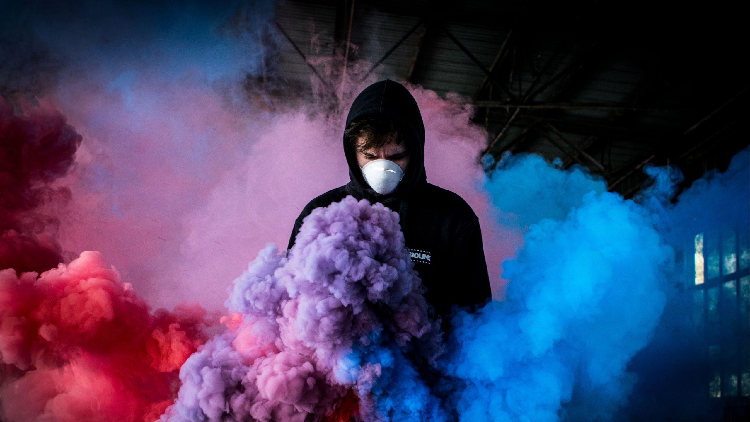 2560x1440 Download Wallpaper 2560x1440 Mask, Colored Smoke, Multi Colored Widescreen 16:9 HD Background