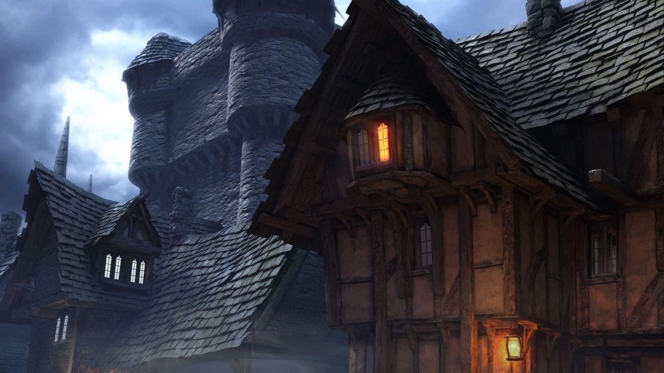 1366x768 Medieval village. Medieval, Wallpaper, Cityscape