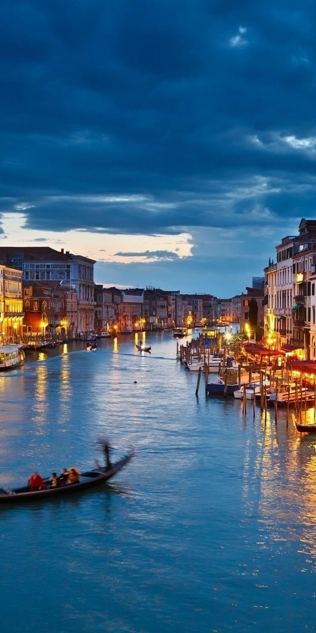 1080x2160 Download 1080x2160 Venice, Night, Grand Canal, Boats, Lights Wallpaper for Huawei Mate 10