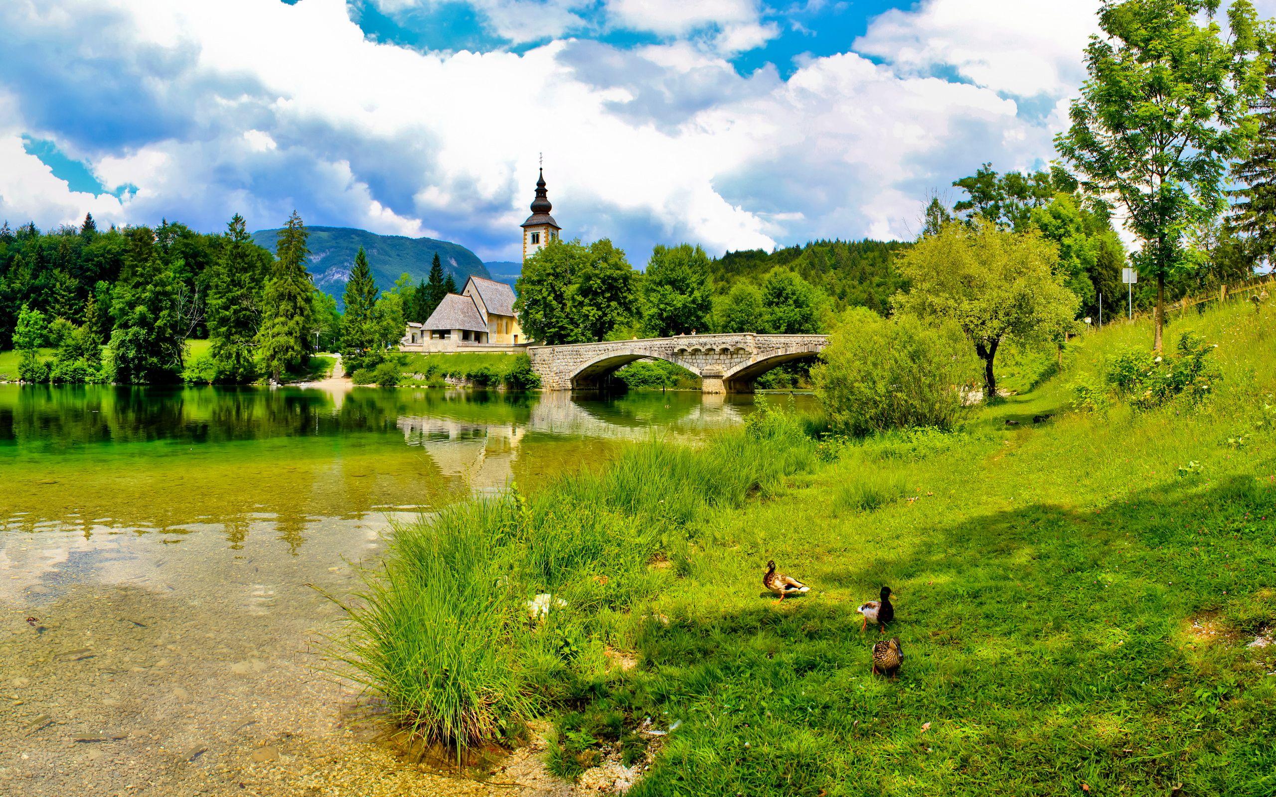 2560x1600 Old Fužina Settlement In The Municipality Of Bohinj In Gornja Karniola Slovenia Saint Paul Medieval Church Of The Village Landscape Wallpaper HD 1920x1200 :