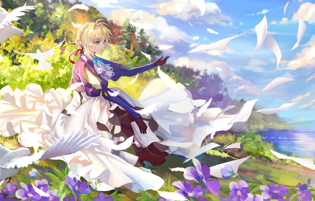 1332x850 Wallpaper girl, blonde, letters, Violet Evergarden image for desktop, section сёнэн