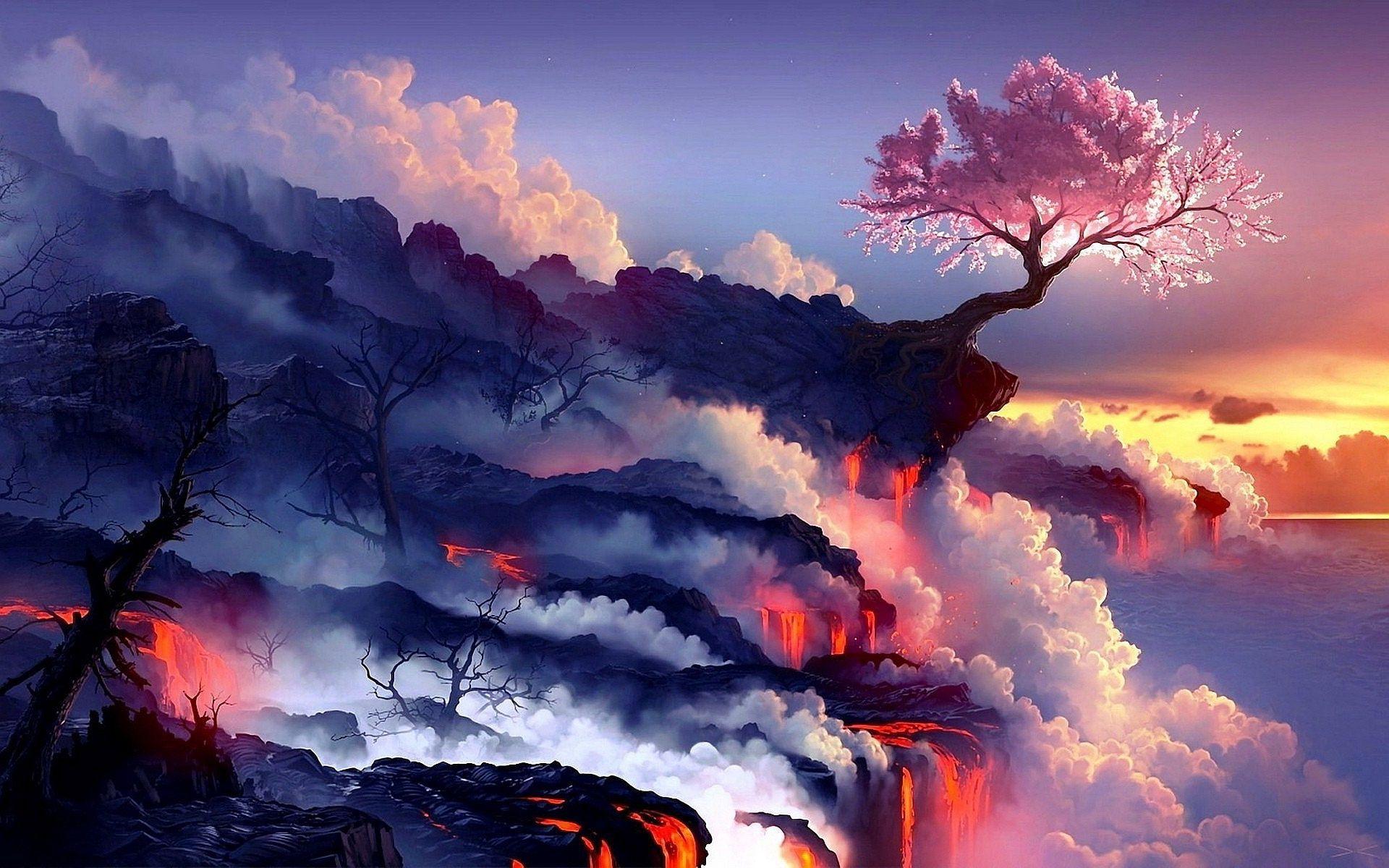 Hình nền máy tính 1920x1200 4K Ultra HD.  Hình nền phong cảnh, Phong cảnh tưởng tượng, Hình nền núi lửa
