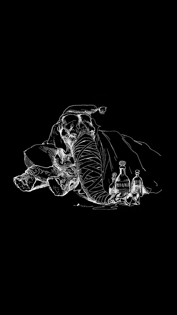 750x1334 Elephant Drawing Morning Bw Dark Animal Art Illustration