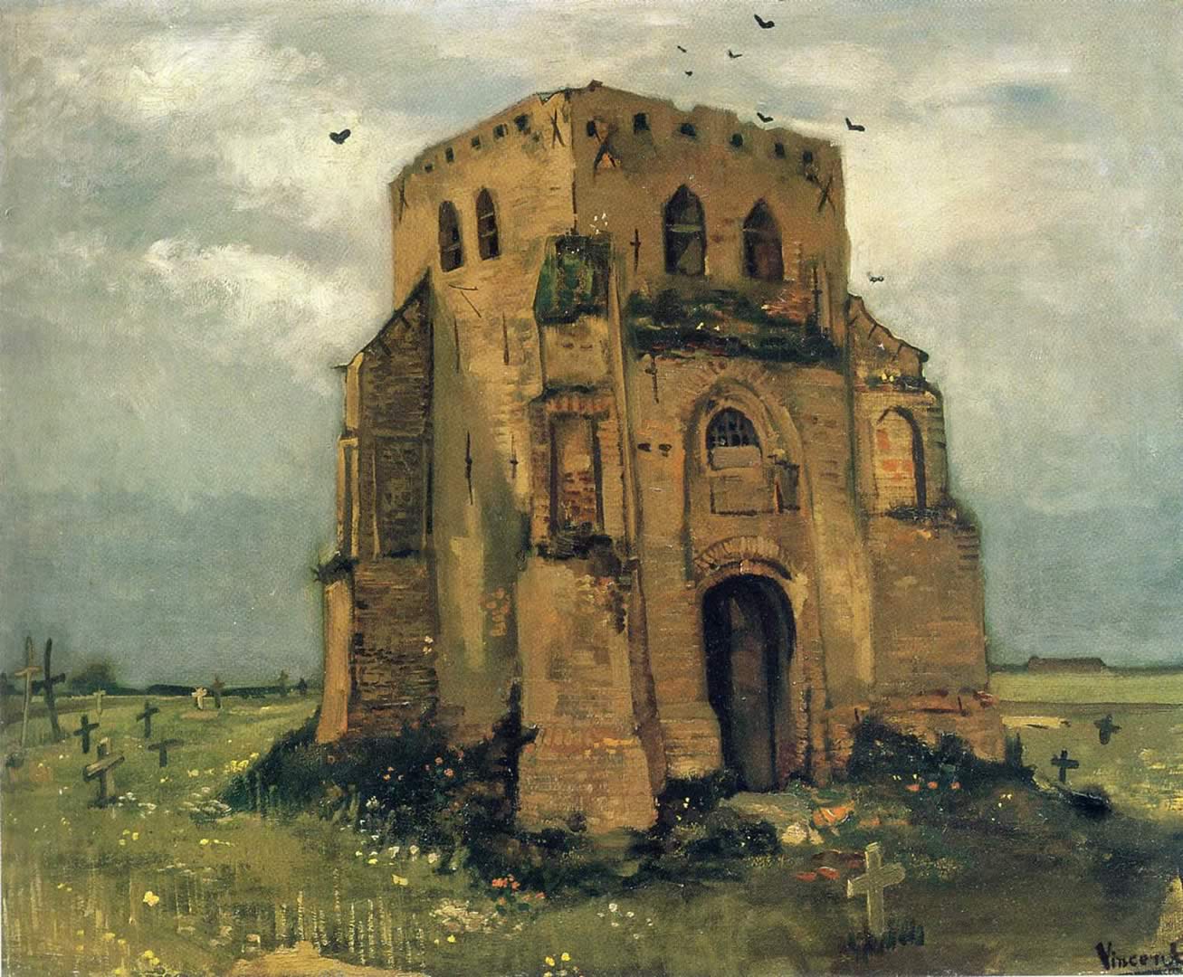 1307x1080 Country Churchyard And Old Church Tower Van Gogh Wallpaper Image