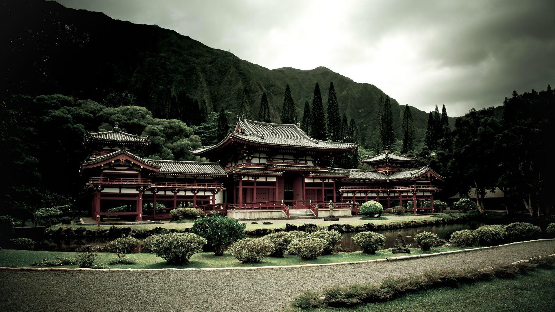 1920x1080 architecture, Building, Nature, Landscape, Trees, Asian architecture, Garden, Mountains, Path, Zen, Lake, Plants, Forest, Clouds, Temple, Japan, Filter, The Byodo In Temple Wallpaper HD / Desktop and Mobile Background