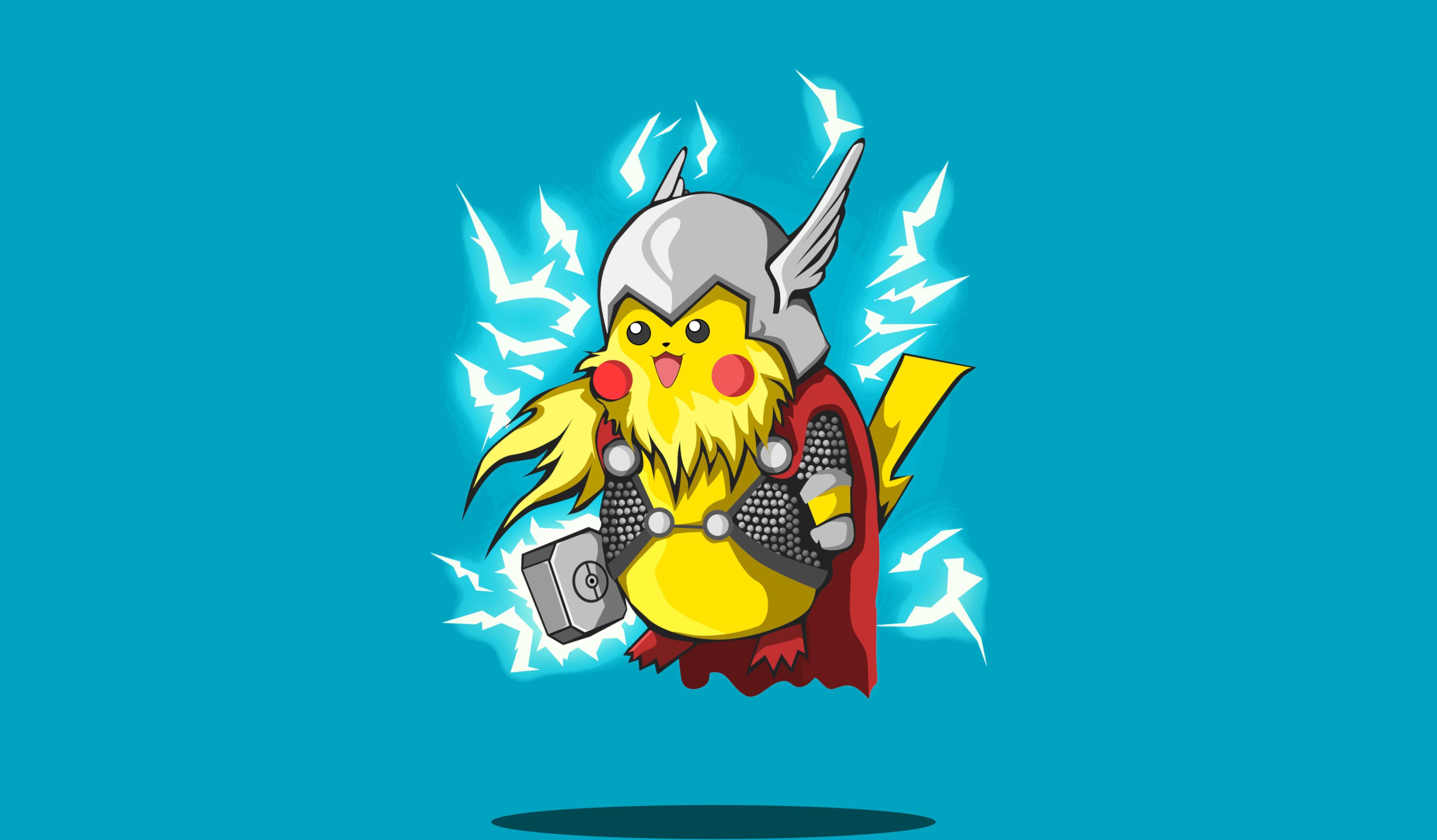 4445x2600 Pikachu Thor Minimalism 4k, HD Superheroes, 4k Wallpaper, Image, Background, Photo and Picture