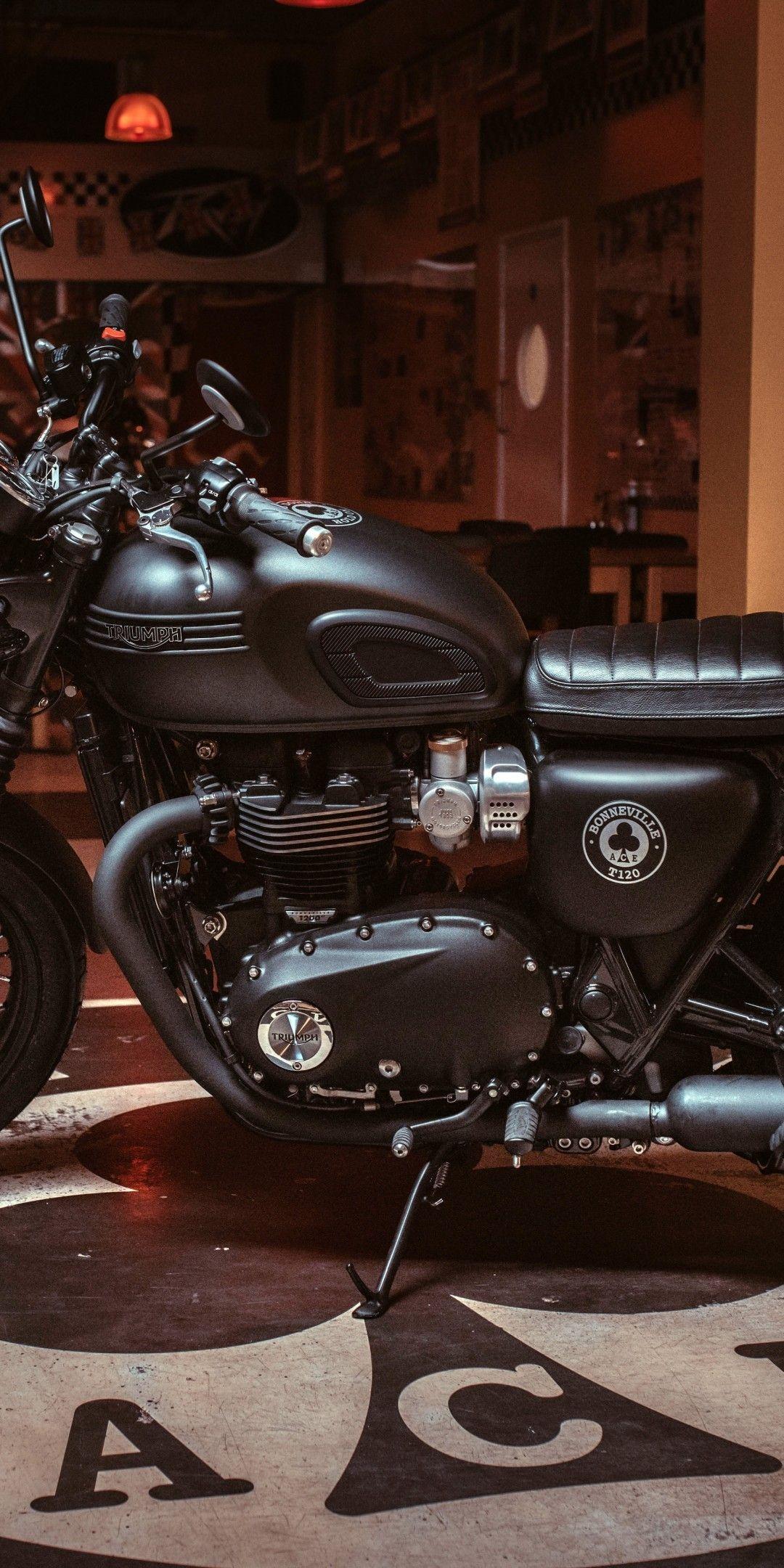 1080x2160 Download 1080x2160 Triumph Bonneville T120 Ace, Side View, Motorcycle, Room Wallpaper for Huawei Mate 10