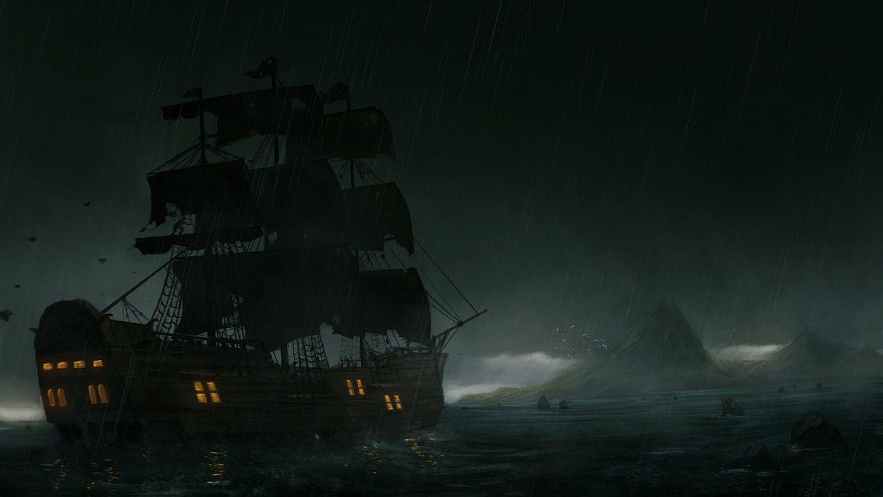 1244x700 Dark fantasy sea ship rain wallpaperx900