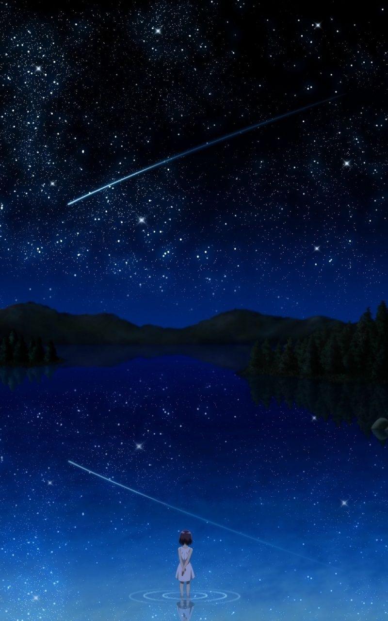800x1280 Mountains Stars Night Sea Girl Nexus 7 wallpaper