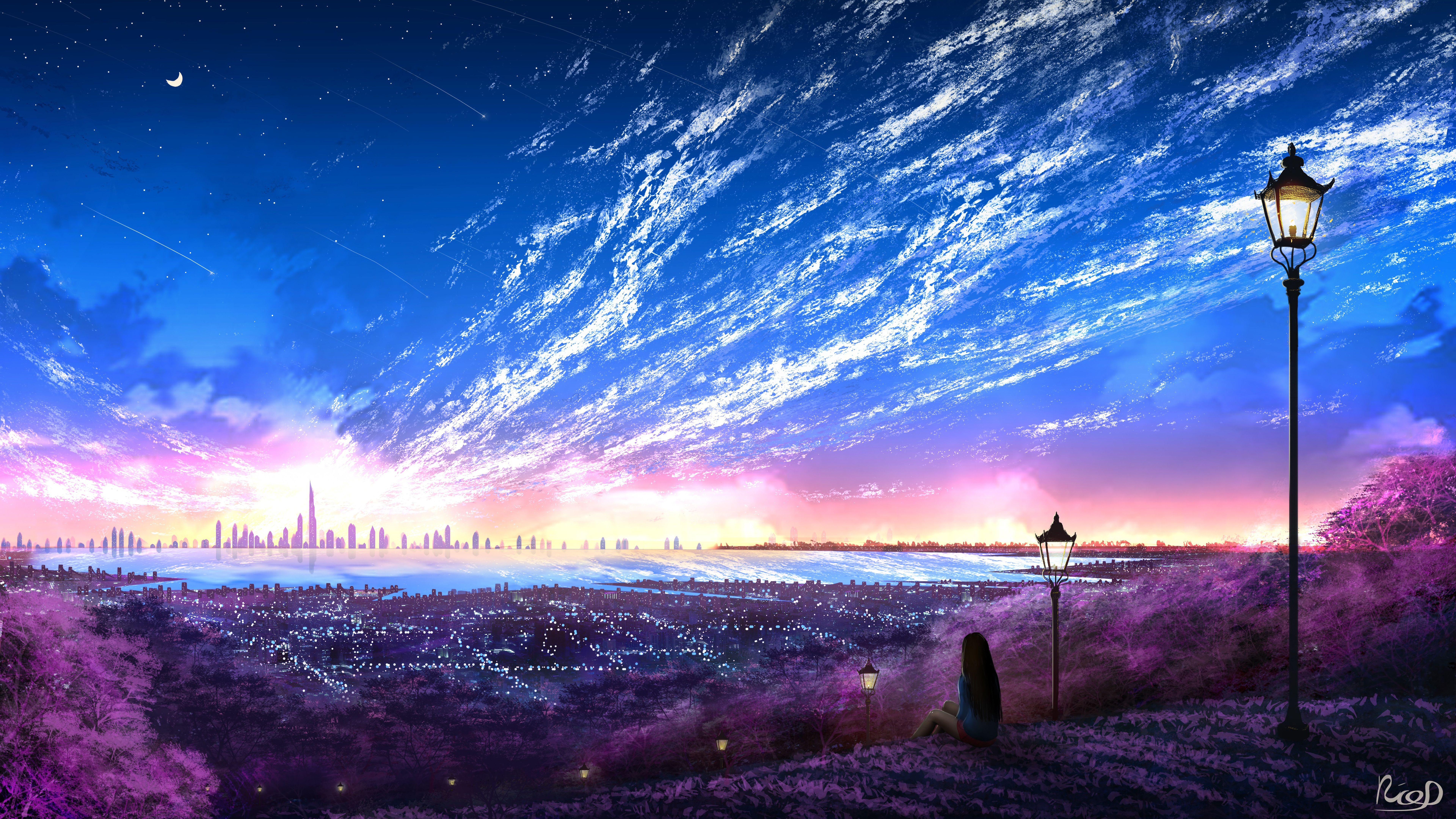 7680x4320 Sky, City, Scenery, Horizon, Landscape, Anime, 8K wallpaper. Mocah.org HD Desktop Wallpaper