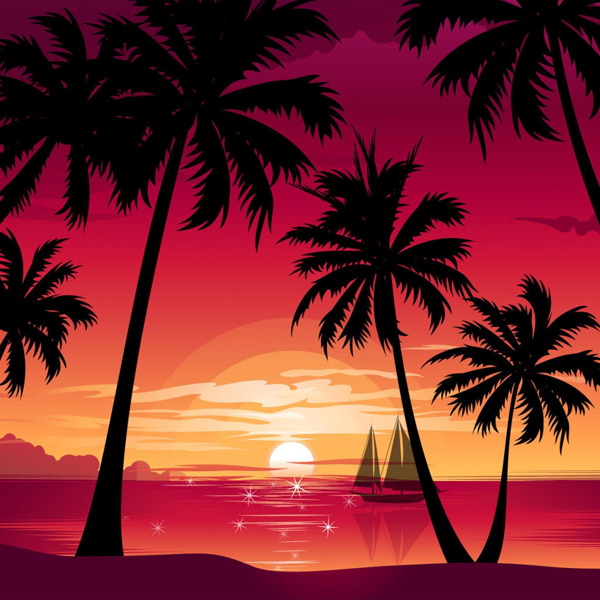 2048x2048 Vector Sunset Tropical iPhone HD Wallpaper Free