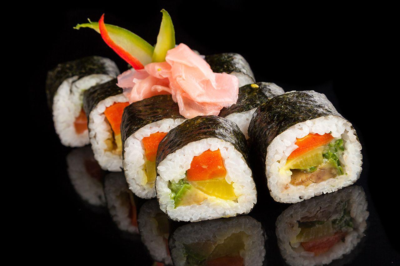 1280x853 Food Sushi Fish Black background Rice Seafoods