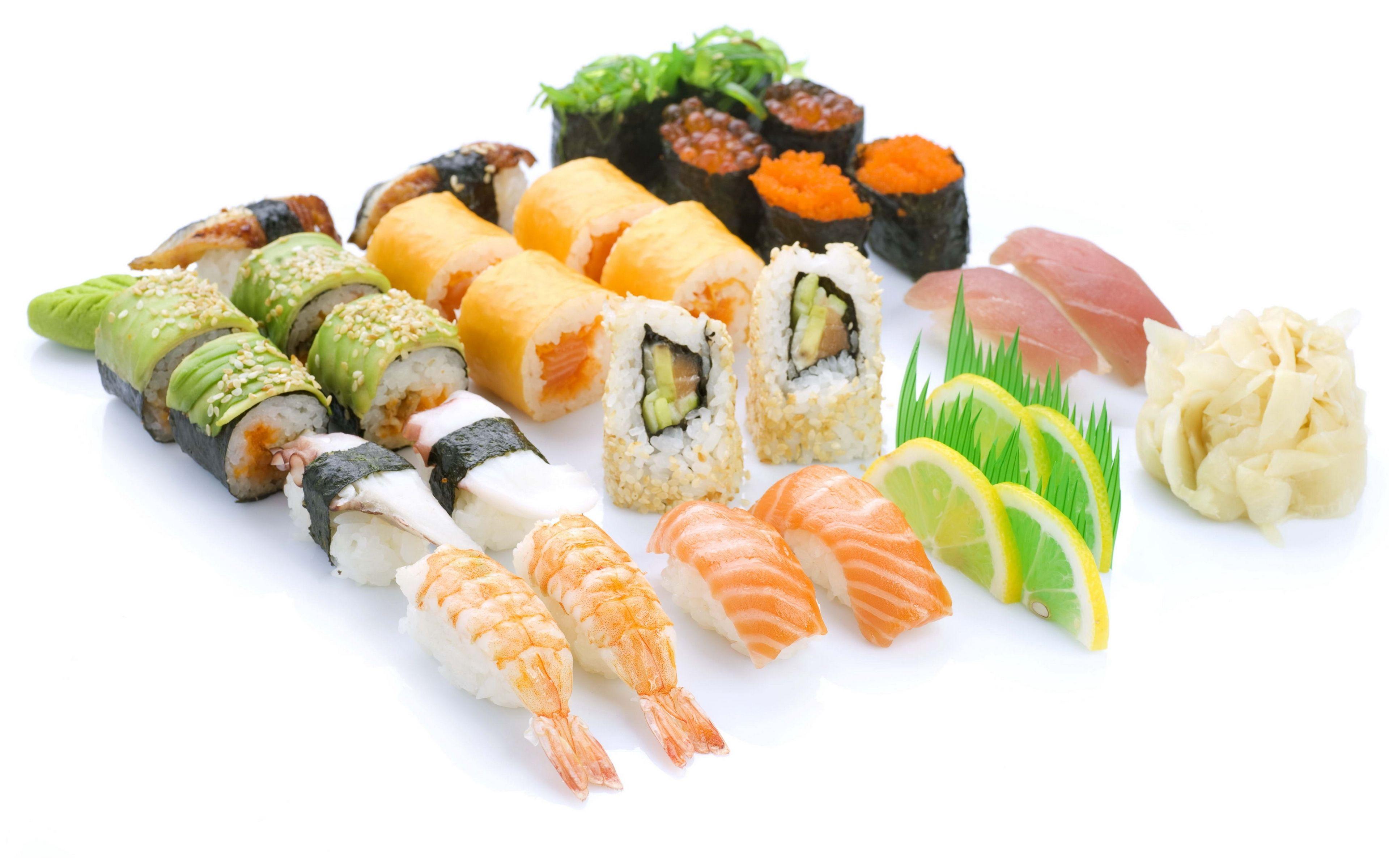 3840x2400 Download wallpaper 3840x2400 sushi, caviar, seafood, rice, white