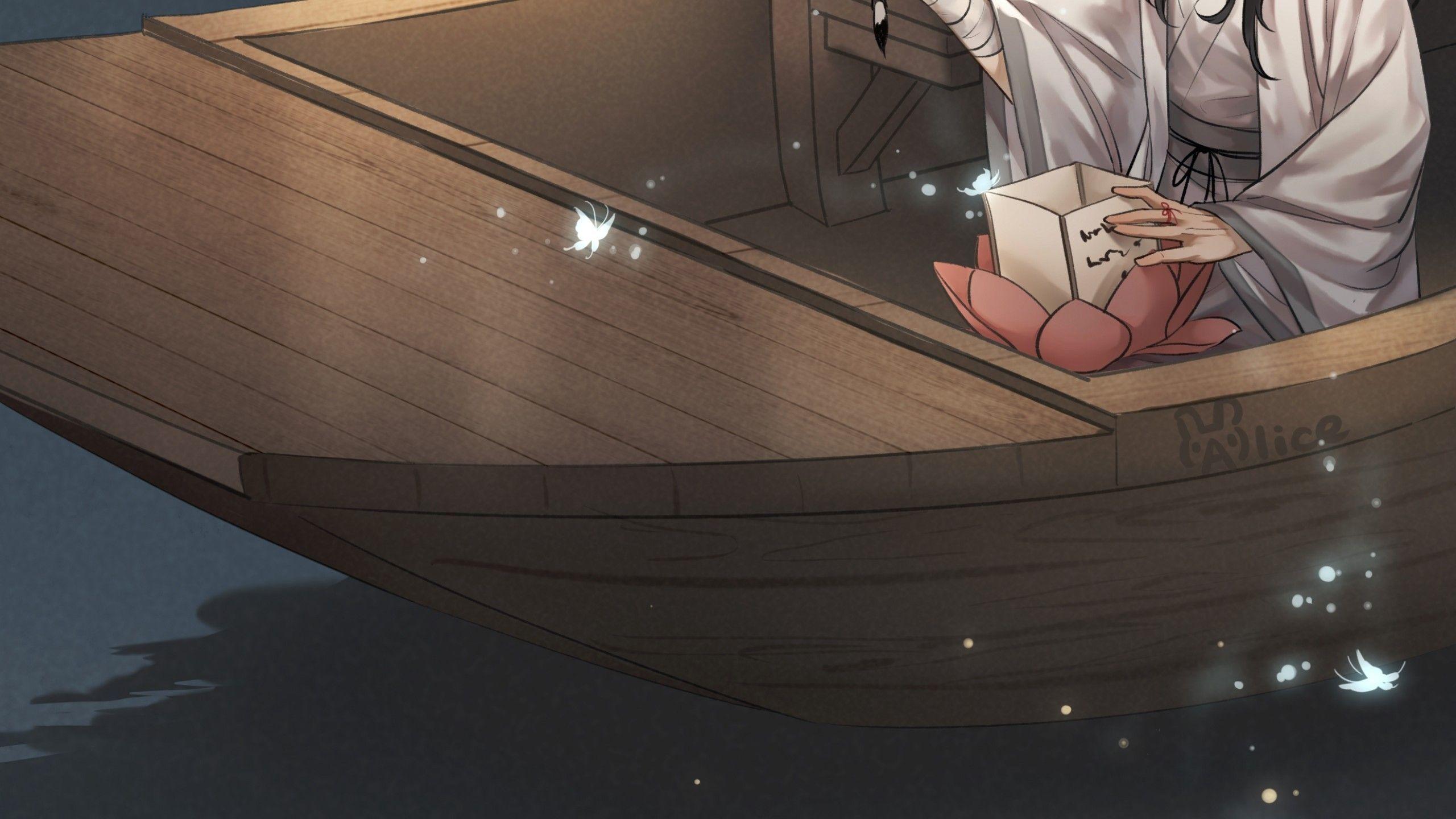 2560x1440 Download 2560x1440 Xie Lian, Hua Cheng, Tian Guan Ci Fu, Boat, Lanterns, Chinese Outfit Wallpaper for iMac 27 inch