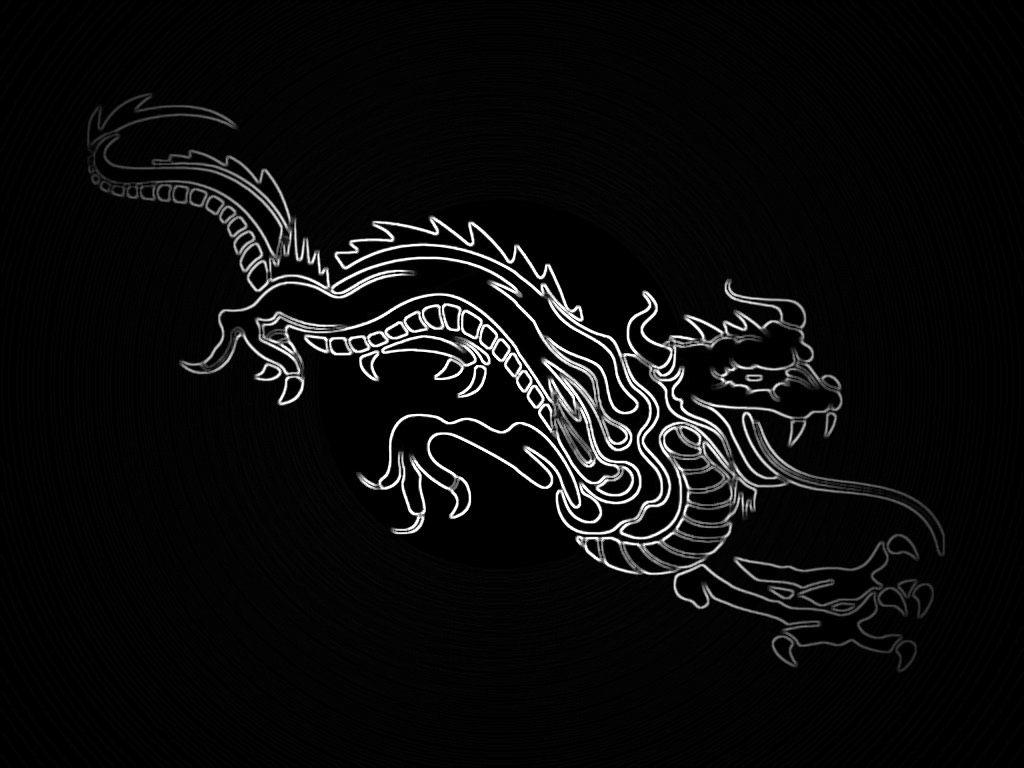 1024x768 Chinese Dragon Best Black And White Wallpaper