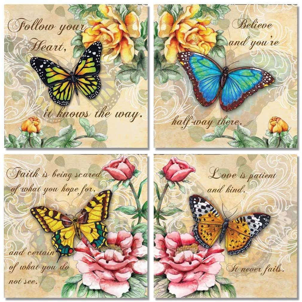 1010x1009 Beautiful Butterflies and Flowers Inspirational Quotes Butterfly Art Prints 12x12: Posters & Prints