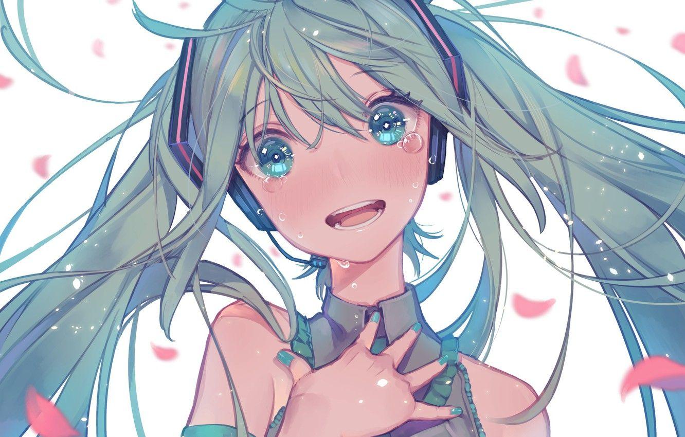 1332x850 Wallpaper Girl, Smile, Anime, Headphones, Tears, Blush, Vocaloid, Hatsune Miku, 778 Go Image For Desktop, Section прочее