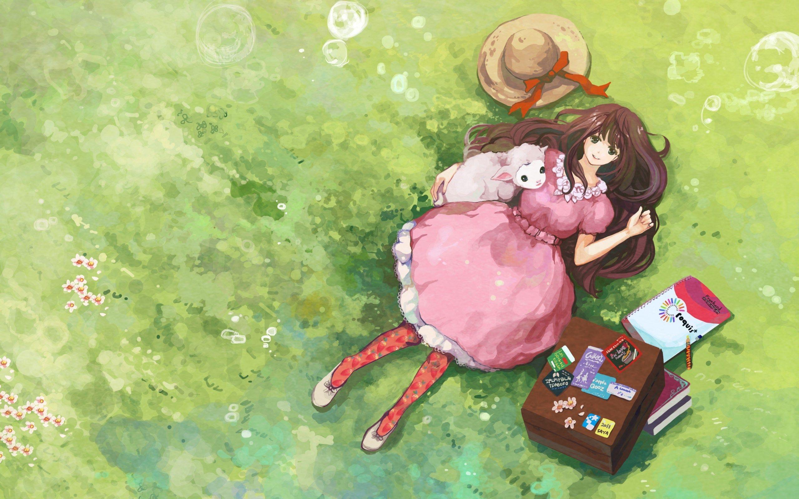 2560x1600 Art Girl Smile Sheep Anime
