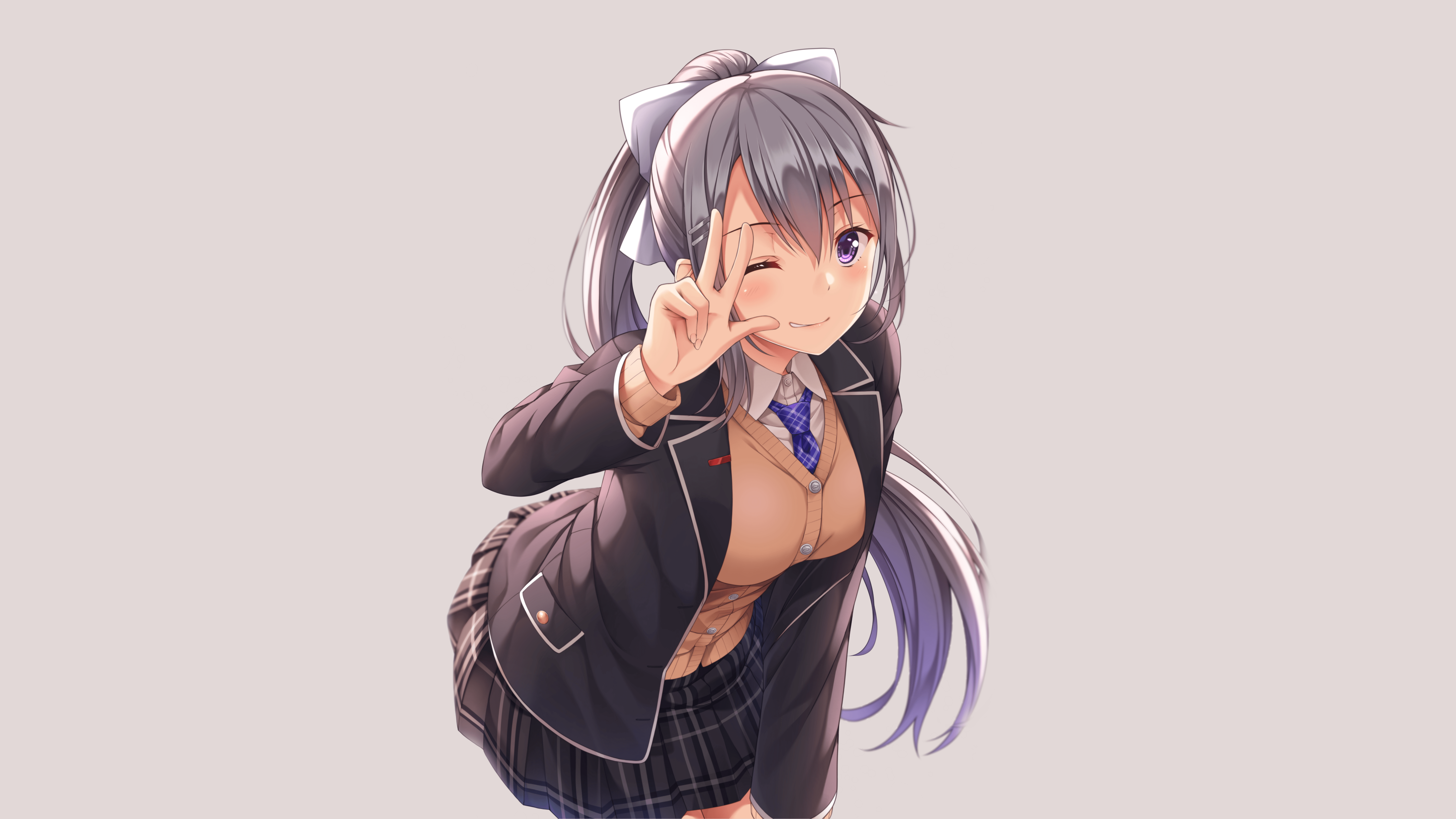 7680x4320 Girl, Higuchi Kaede, School Uniform, Smile, Anime, Purple Eyes, Grey Hair, Virtual Youtuber, Original (Anime) wallpaper. Mocah.org HD Desktop Wallpaper