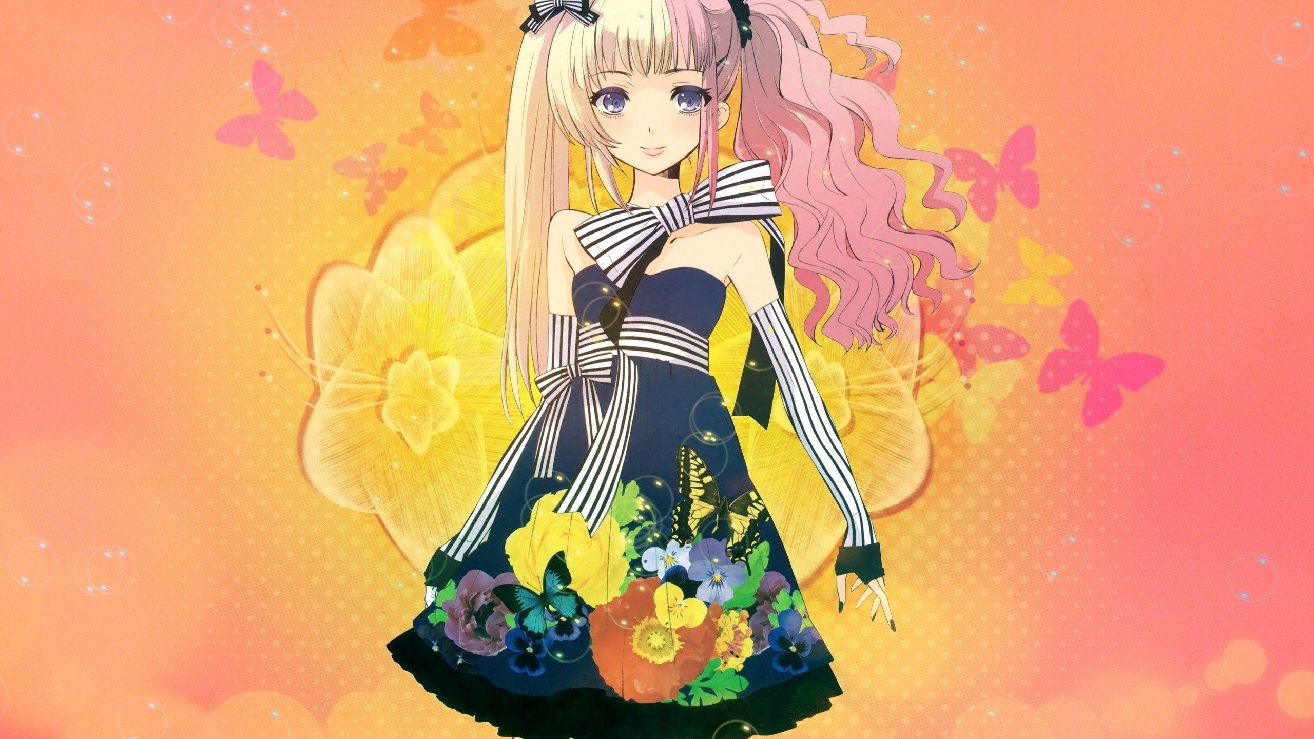 2560x1440 Download wallpaper 2560x1440 anime, girl, cute, dress, smile HD background