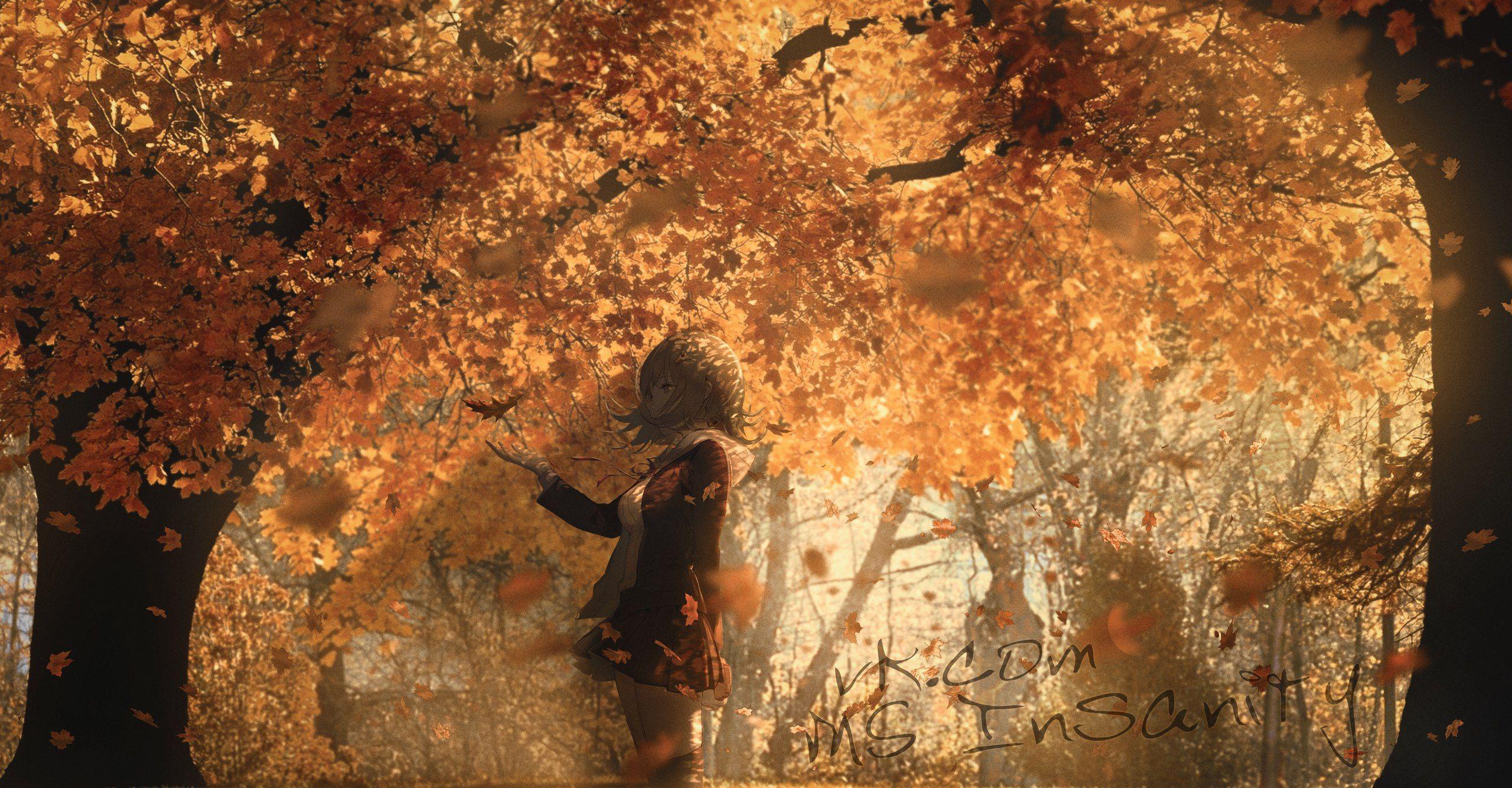 2560x1334 #fall, #anime girls, wallpaper. Mocah.org HD Desktop Wallpaper