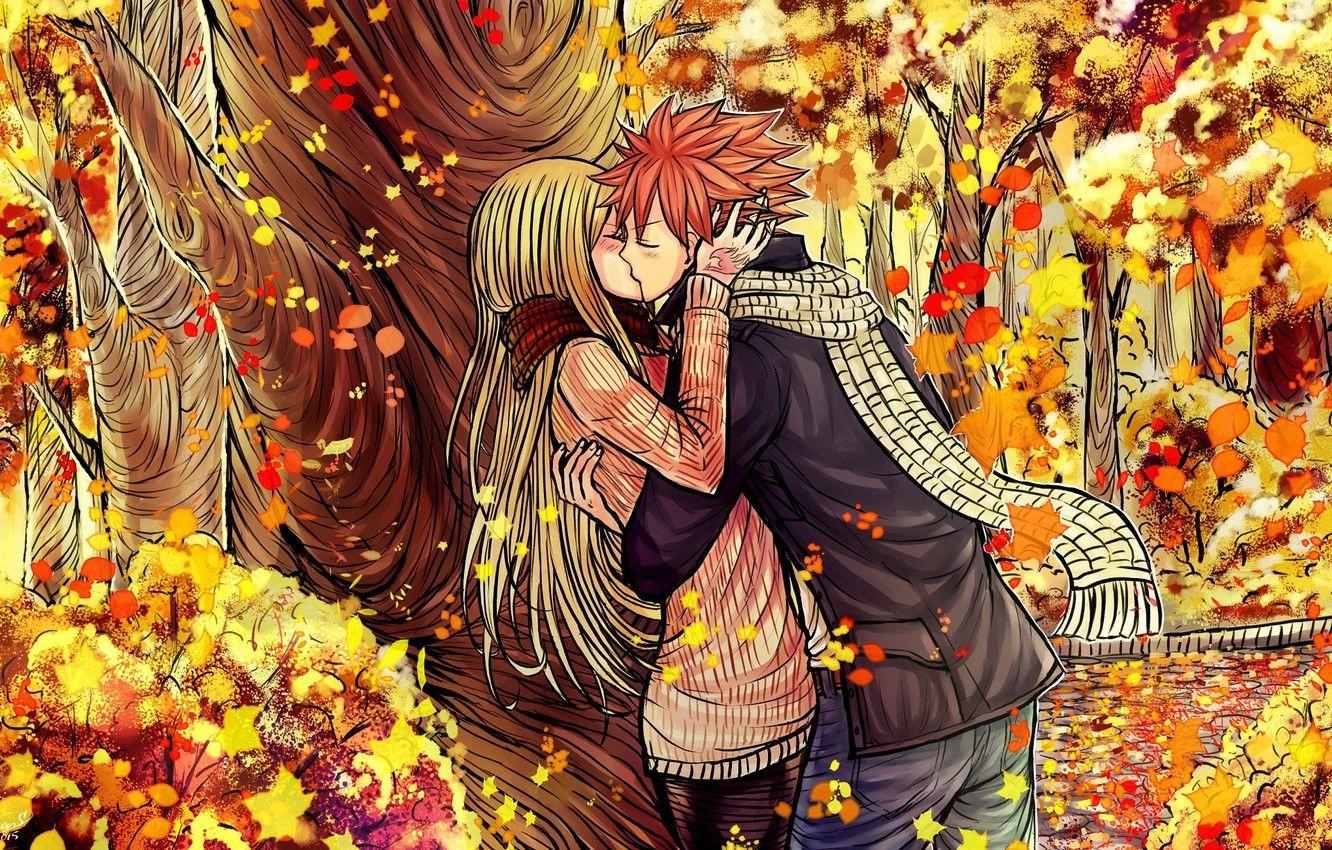 1332x850 Wallpaper autumn, romance, anime, pair, Fairy Tail, Fairy tail image for desktop, section сёнэн