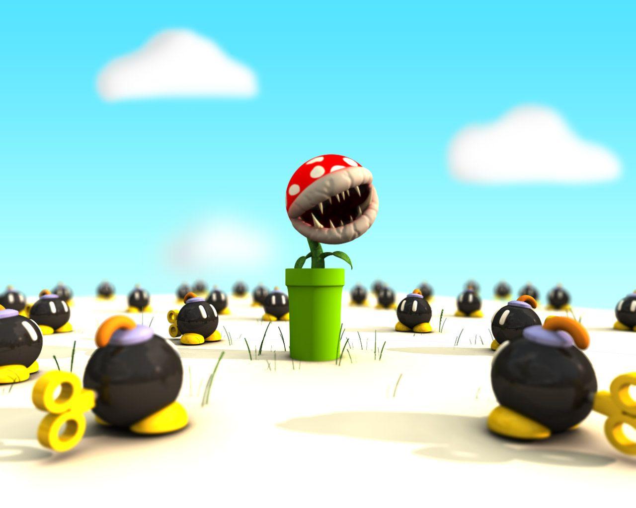 1280x1024 Mario Piranha Plant Bombs Wallpaper