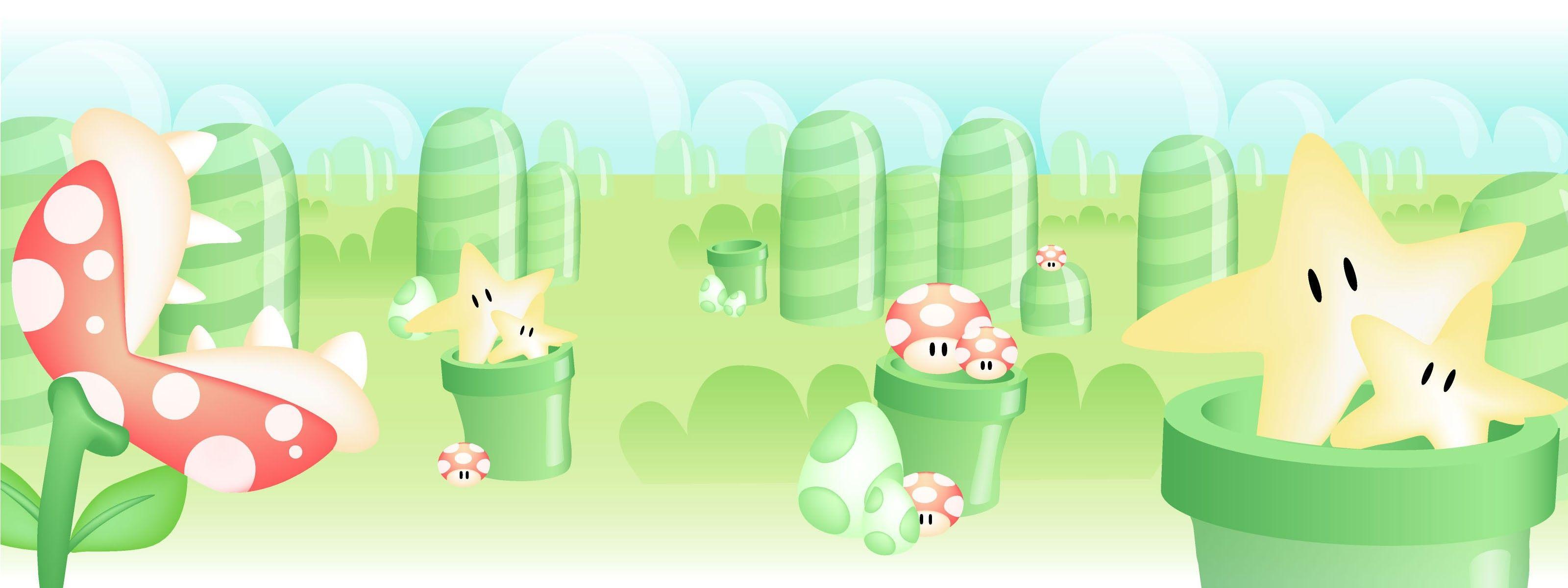 3200x1200 Video games stars Mario mushrooms Super Mario Bros_ multiscreen Piranha Plant wallpaperx1200