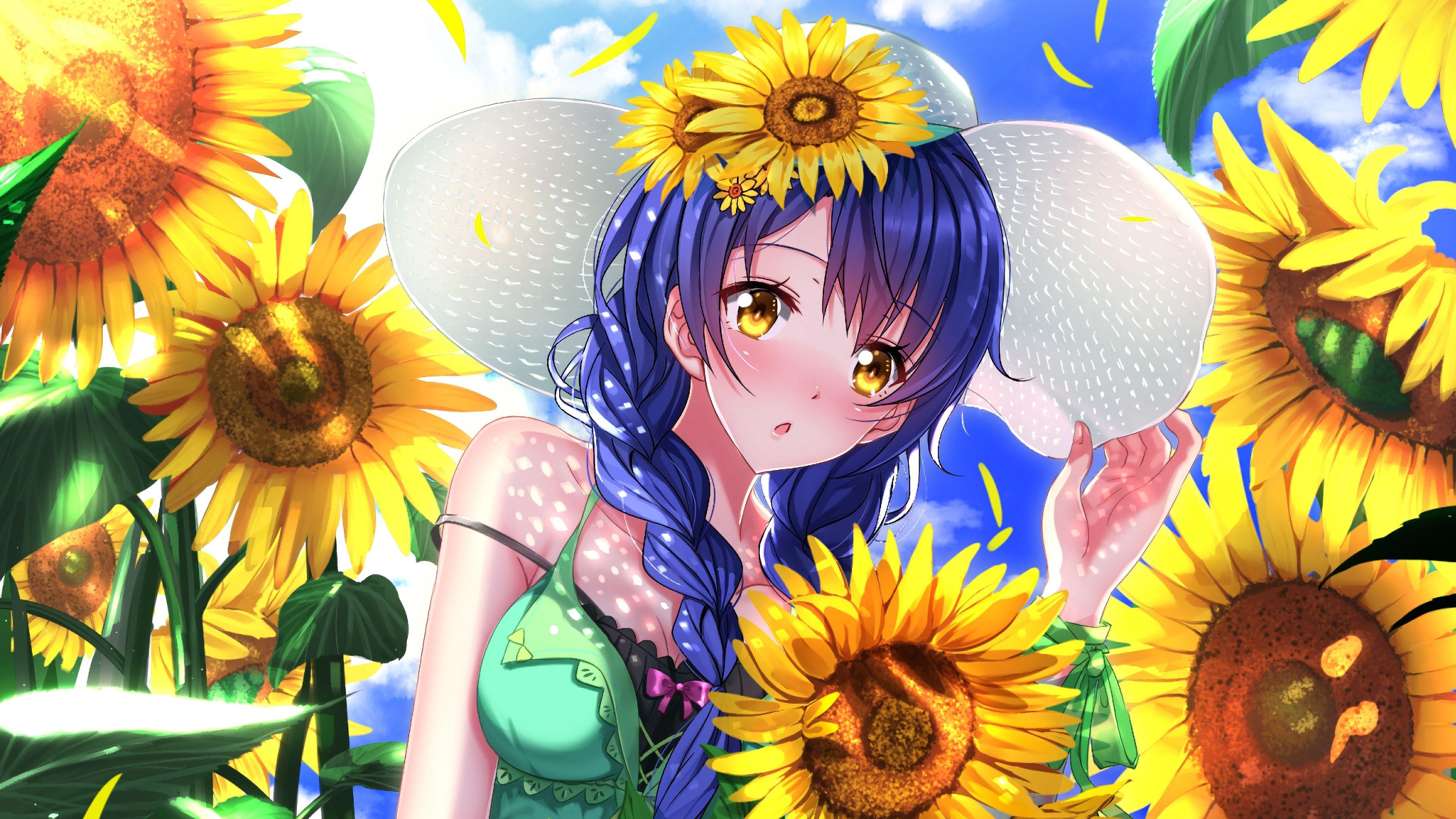 3840x2160 Megumi Tadokoro Sunflowers Food Wars Shokugeki No Soma 4K
