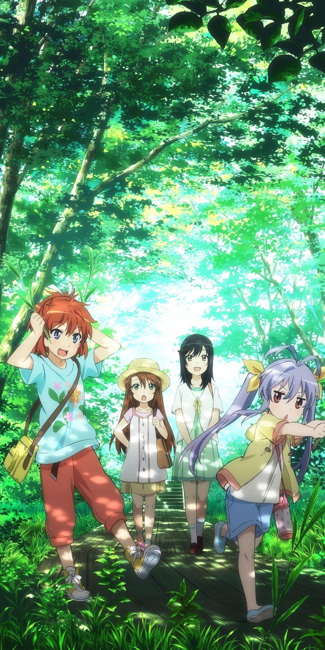 1080x2160 Download 1080x2160 Non Non Biyori, Koshigaya Natsumi, Ichijou Hotaru, Miyauchi Renge, Forest, Trees Wallpaper for Huawei Mate 10