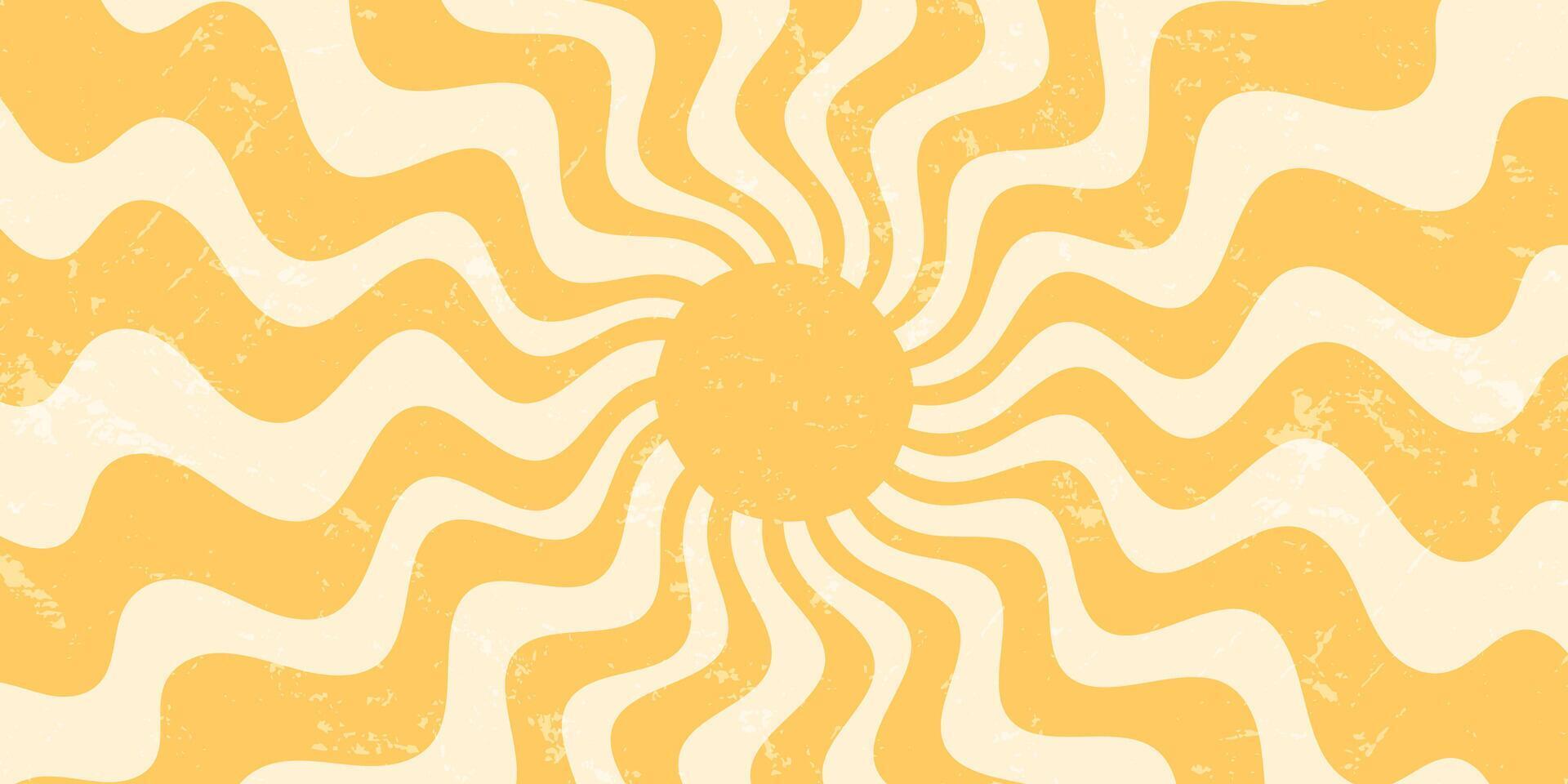 1920x960 Retro groovy sunshine burst with grunge style and bold yellow orange sun on a wavy background. Grungy y2k vibe creates a nostalgic mood in horizontal format for creative wallpaper and decor. 72797261