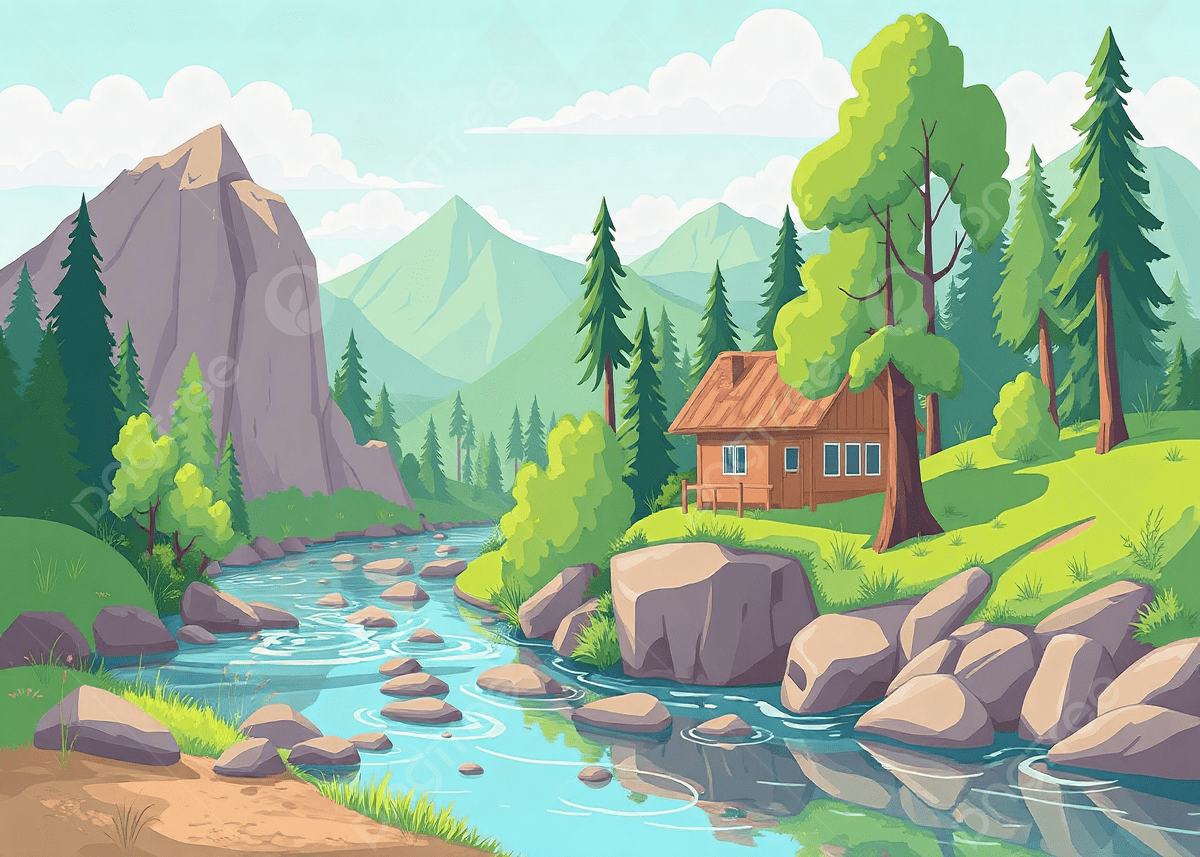 1200x857 Cartoon Background Of River, River Scenery Cartoon Photo, River Cartoon Picture, Cartoon Mountains Background Image And Wallpaper for Free Download