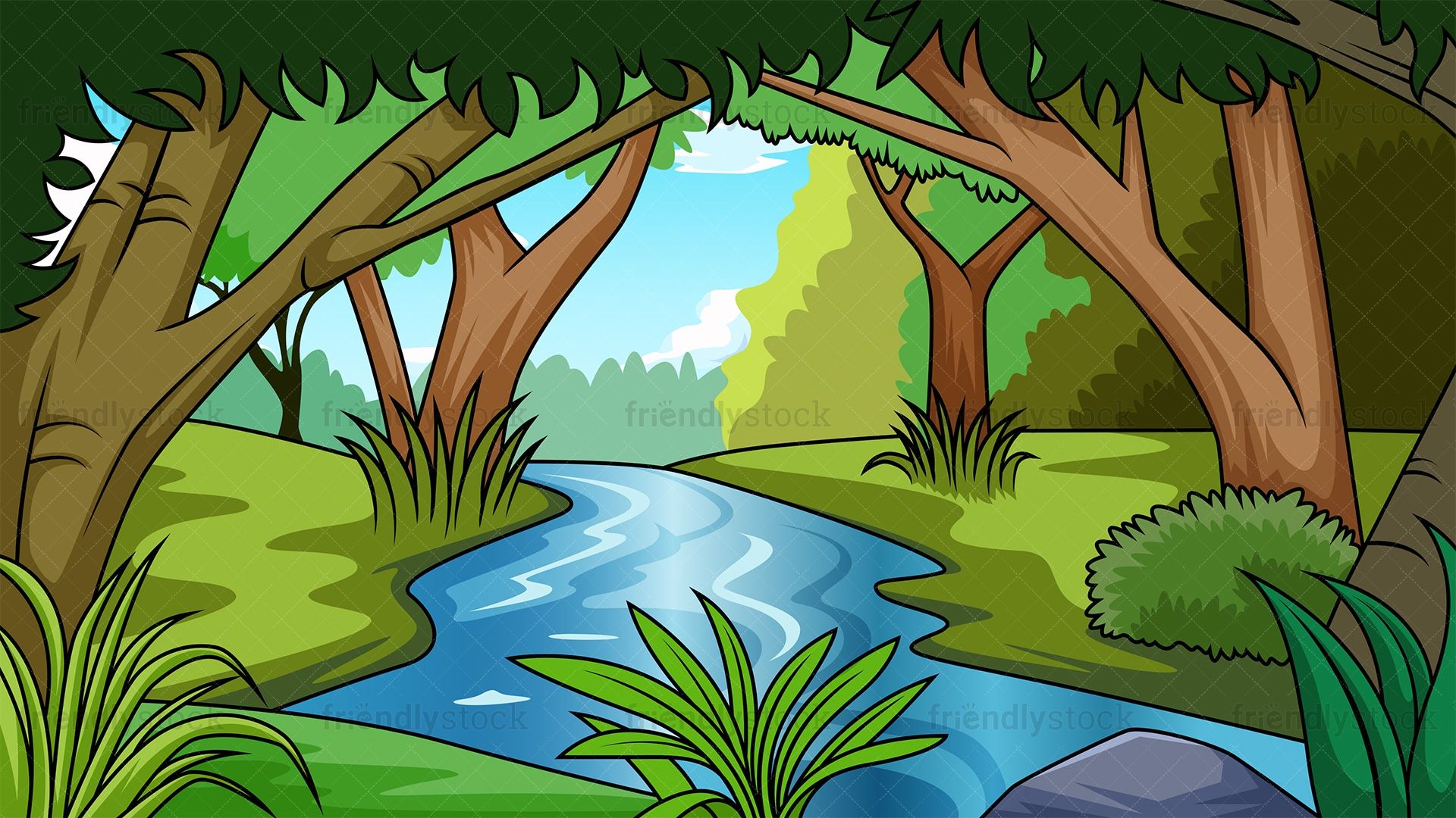 1920x1080 River In Jungle Background Cartoon Vector Clipart