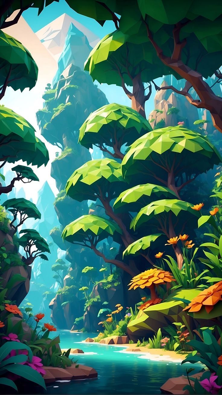 736x1308 Wallpaper cartoons, jungle, river, nature, Art 4K by ♤CRISTIAN♧¿. Download wallpaper cartoons, jungle, river, nature for free