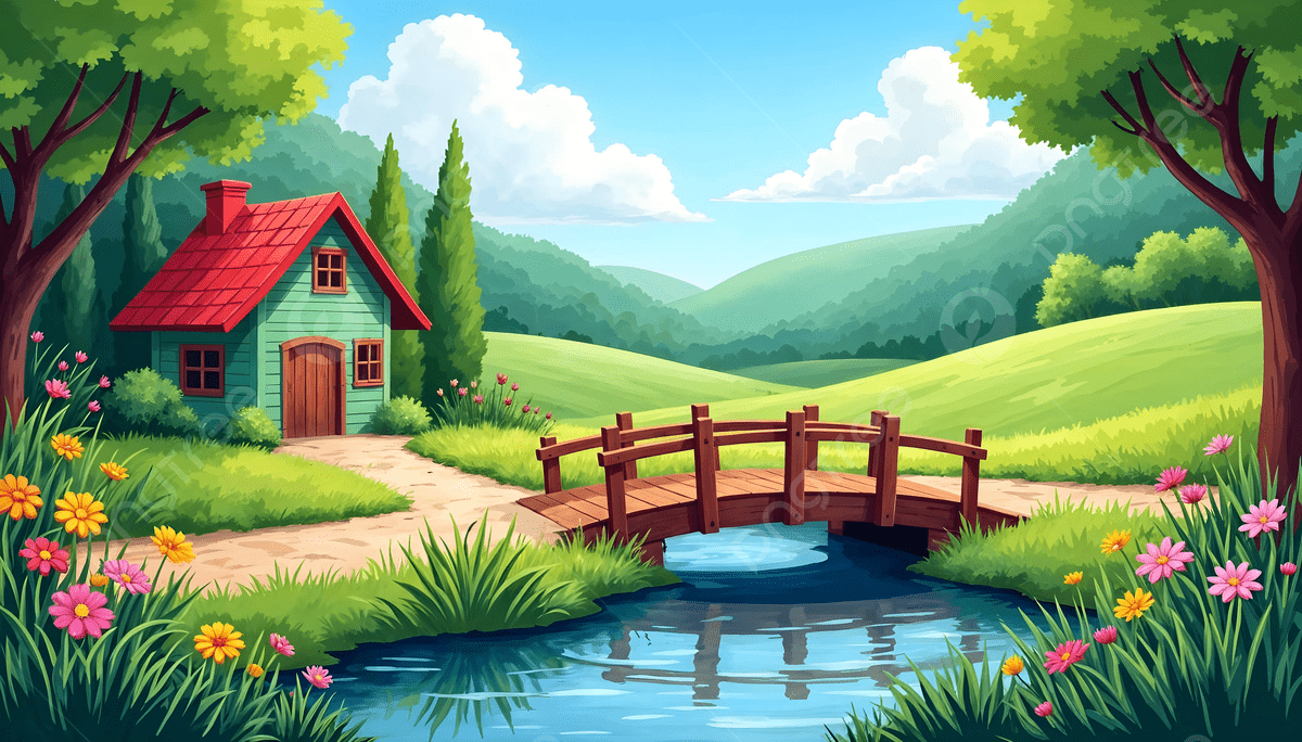 1200x684 Illustration Nature House And River Background, Cartoon Nature Tree And River Image, Beautiful Nature Wallpaper, River Background Image And Wallpaper for Free Download