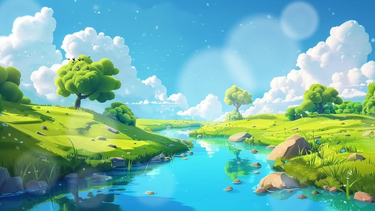 1244x700 Beautiful fantasy summer natural scenery background animation with Japanese anime watercolor painting illustration style