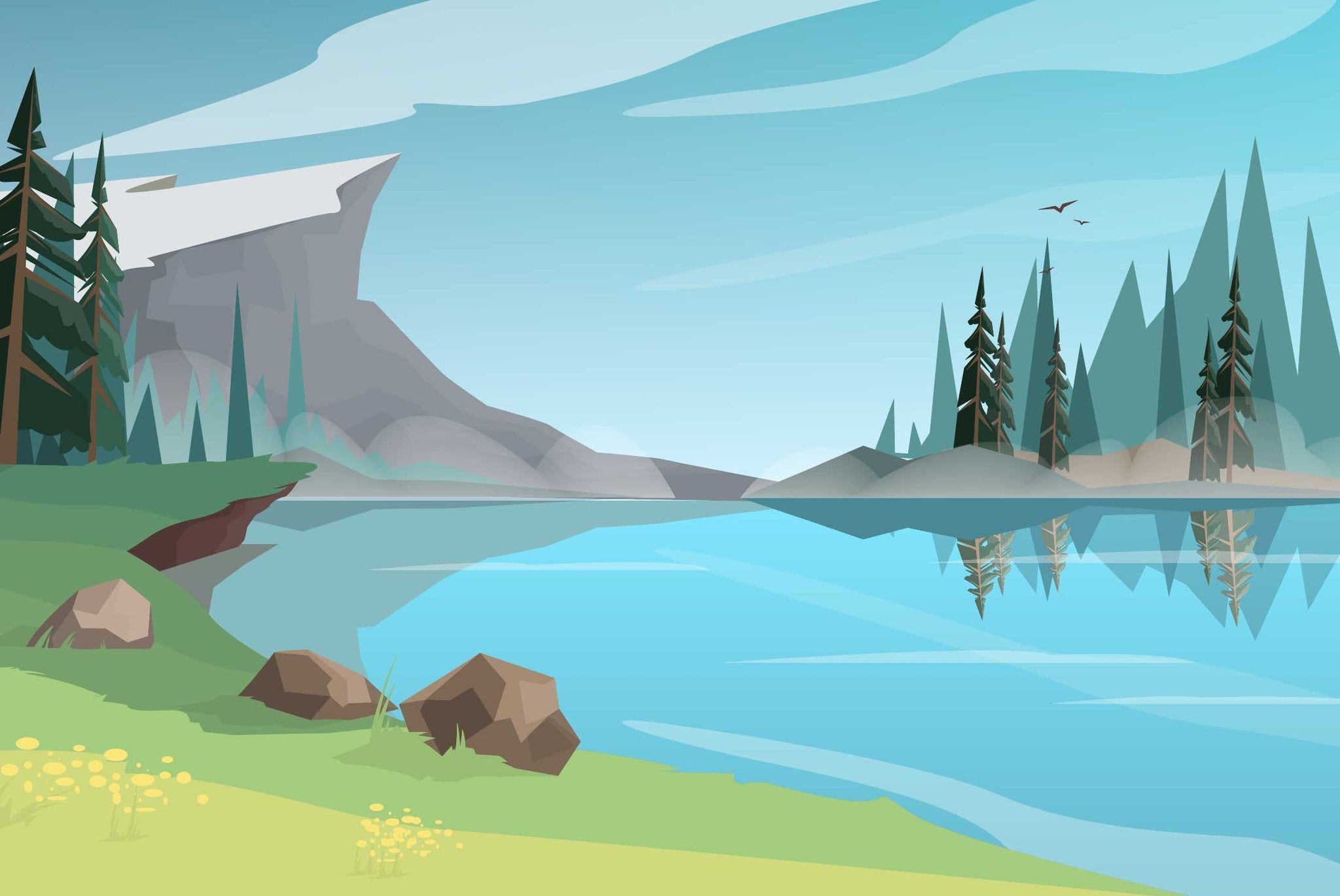 2048x1370 Yosemite Cartoon Landscape Wall Mural