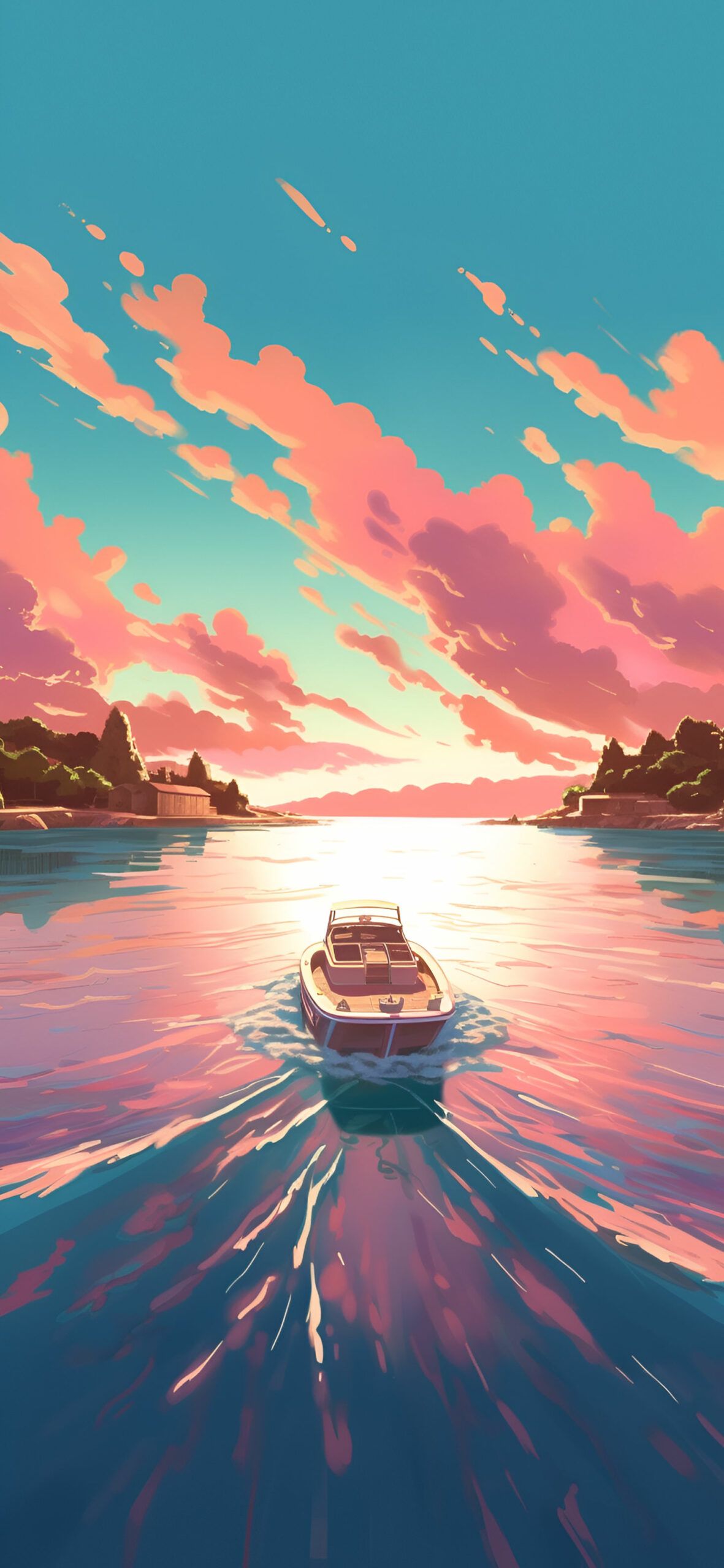 1181x2560 Boat in the River and Clouds Wallpaper Wallpaper iPhone