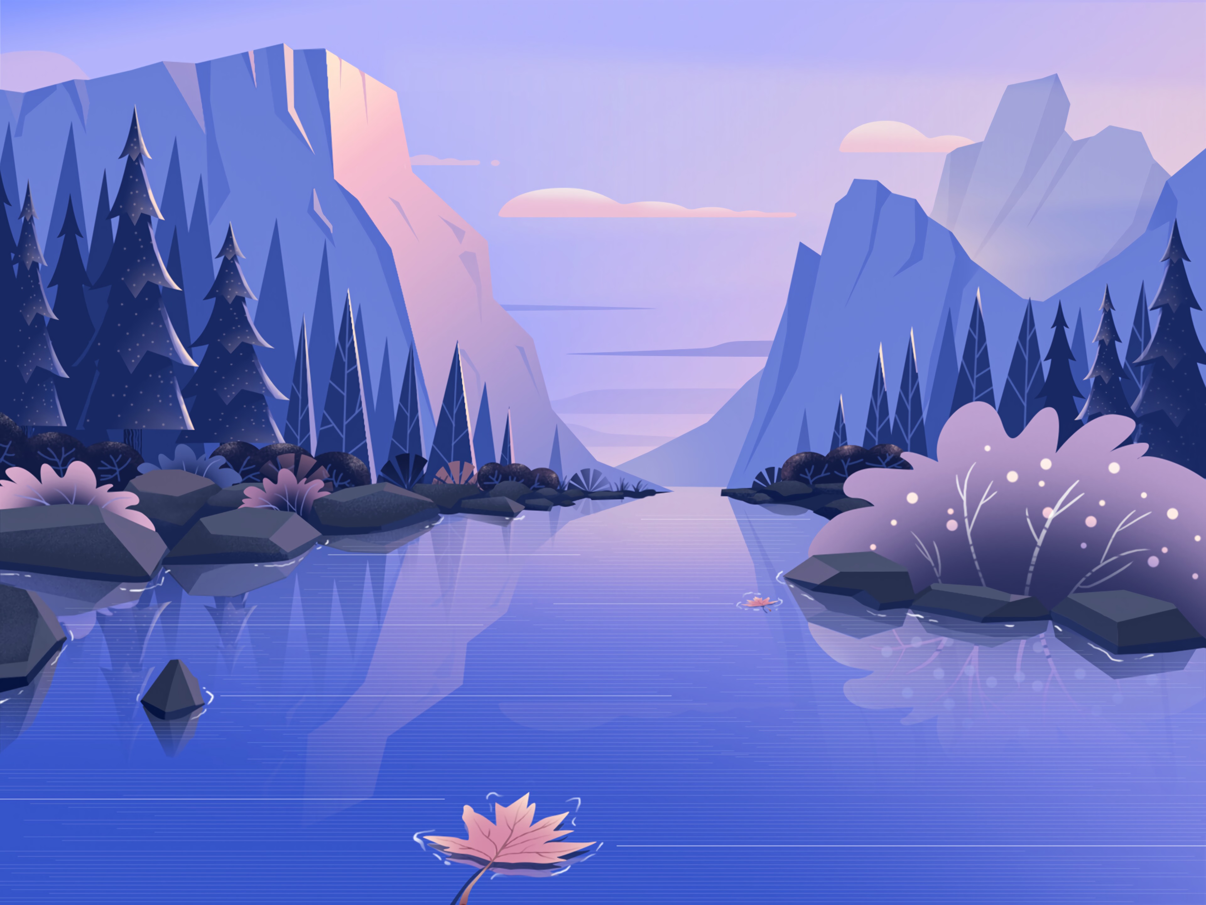 3840x2880 Download wallpaper 3840x2880 river, mountains, landscape, nature, art HD background